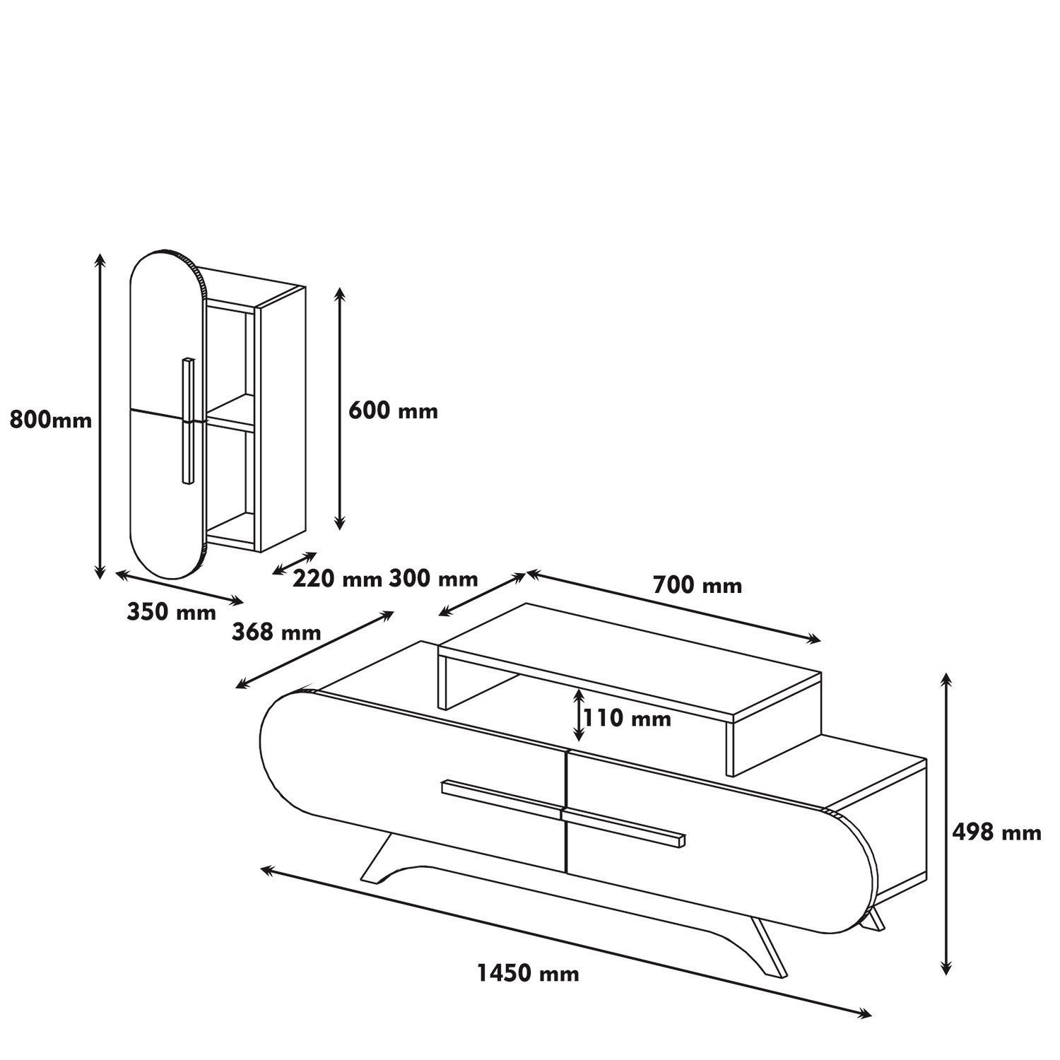 Móvel de TV moderno com prateleira de parede – 145 x 49,8 x 36,8 cm – Nogal e creme – Melamina
