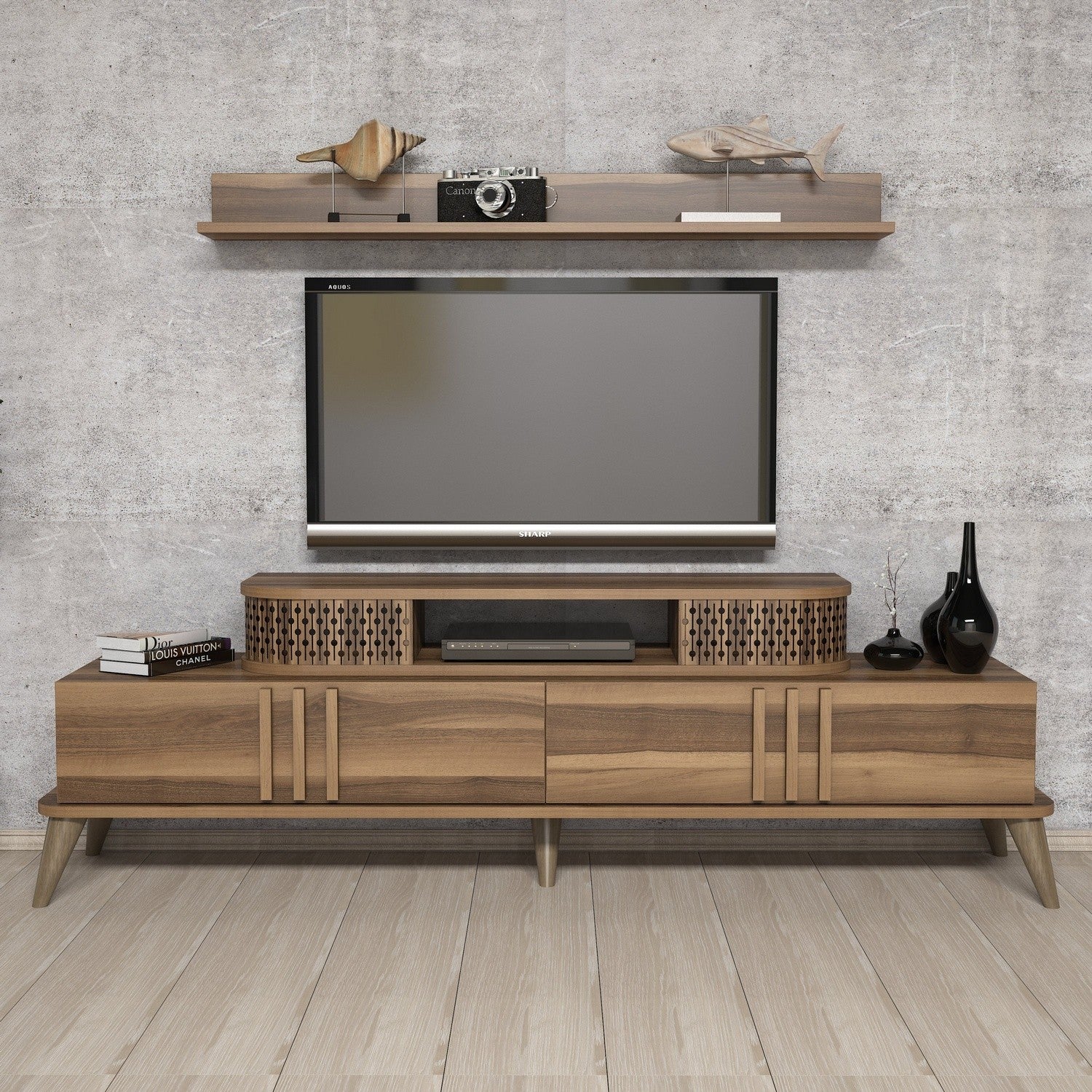 Móvel de TV moderno – 168 cm – nogueira – melamina