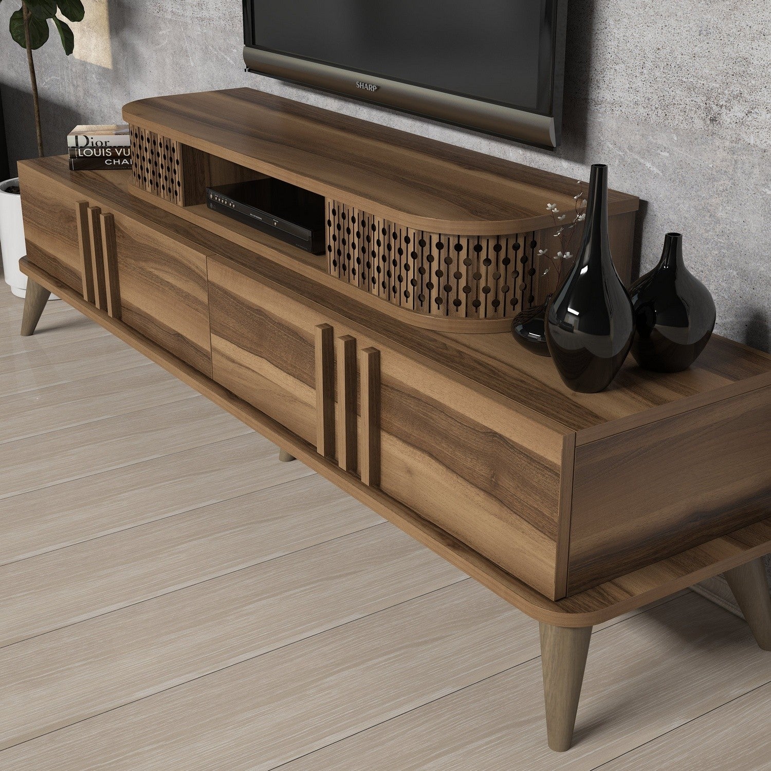 Móvel de TV moderno – 168 cm – nogueira – melamina