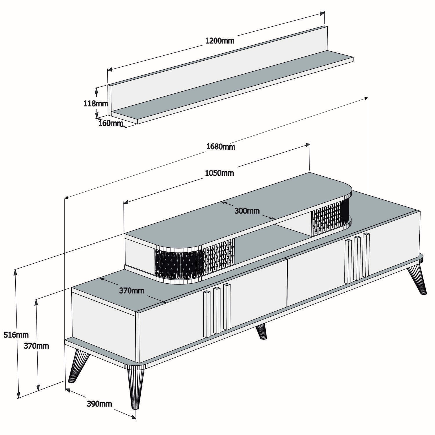 Móvel de TV moderno – 168 cm – nogueira – melamina