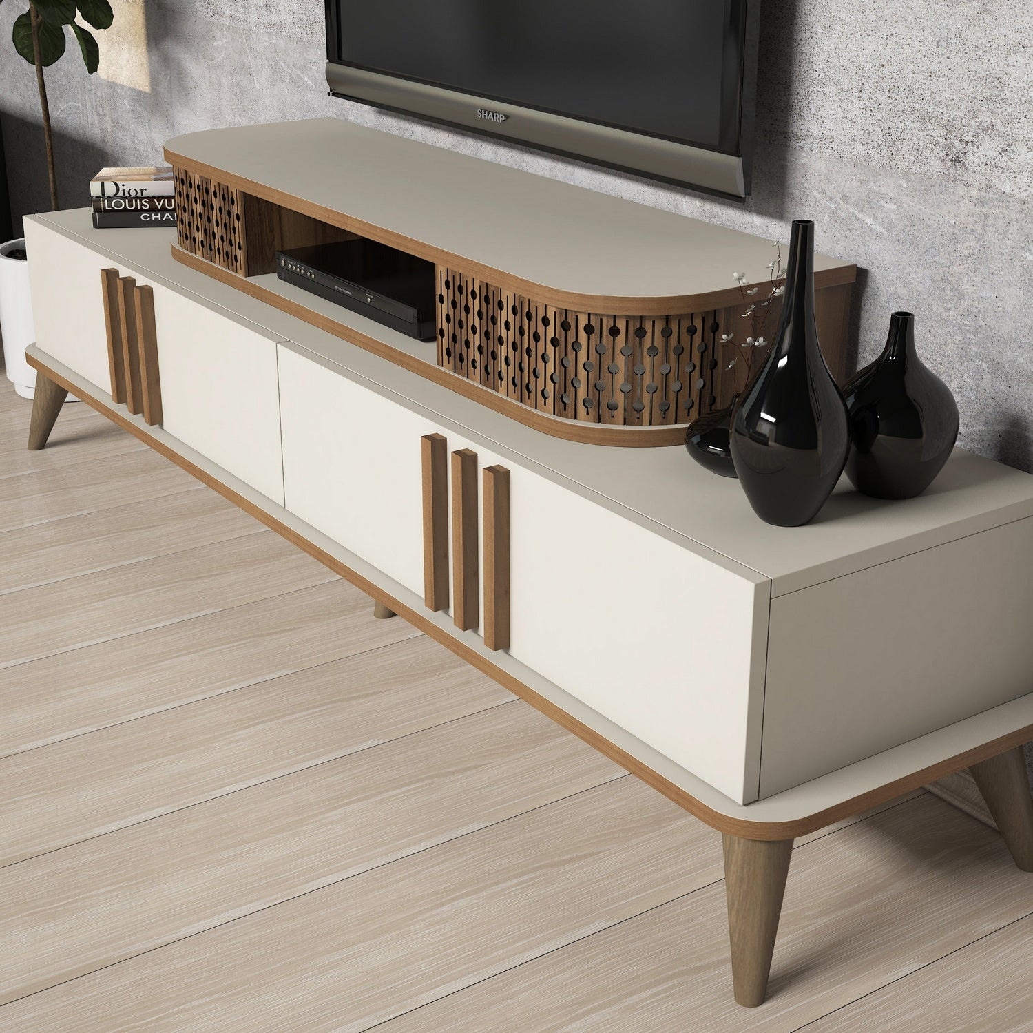 Móvel de TV moderno – 168 cm de largura – creme – 100% revestido em melamina