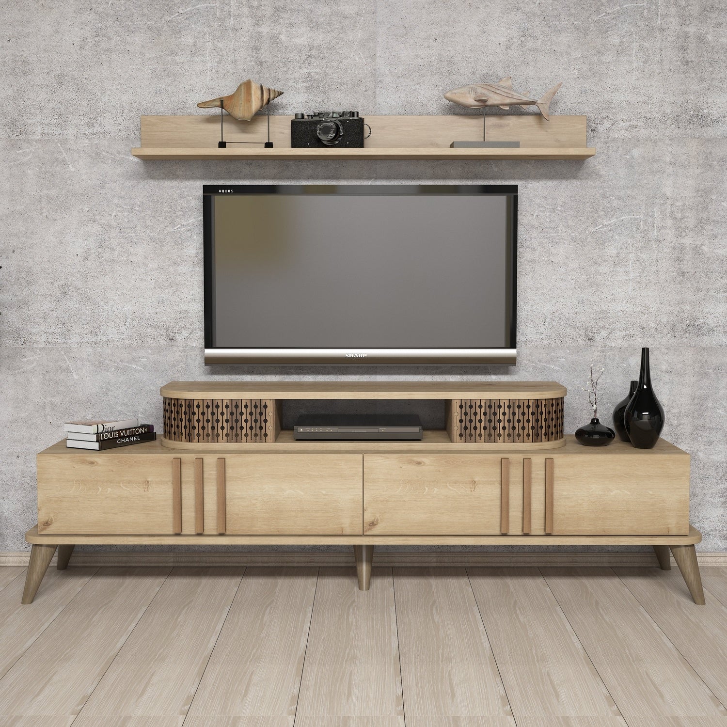 Móvel de TV moderno – 168 cm – Cor carvalho – Material melamina