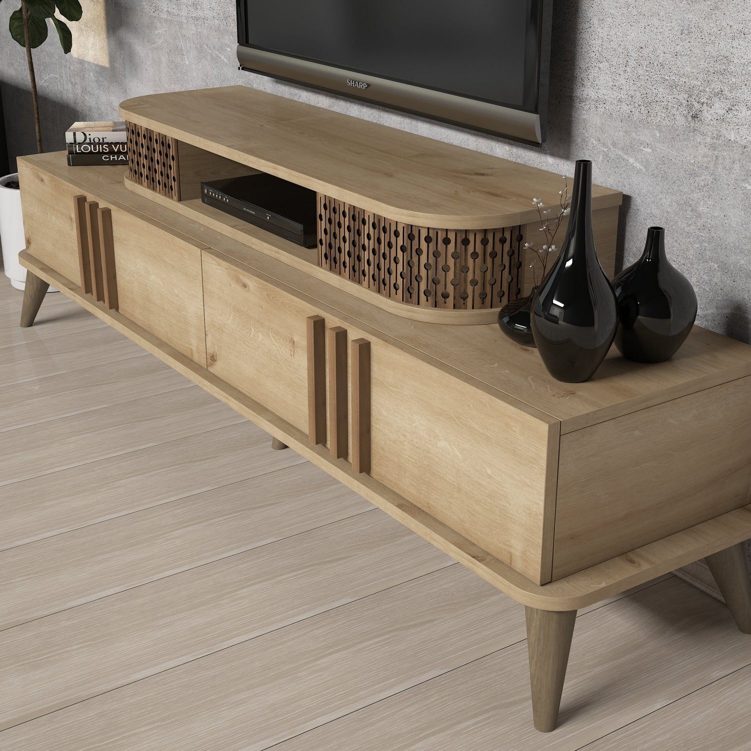 Móvel de TV moderno – 168 cm – Cor carvalho – Material melamina