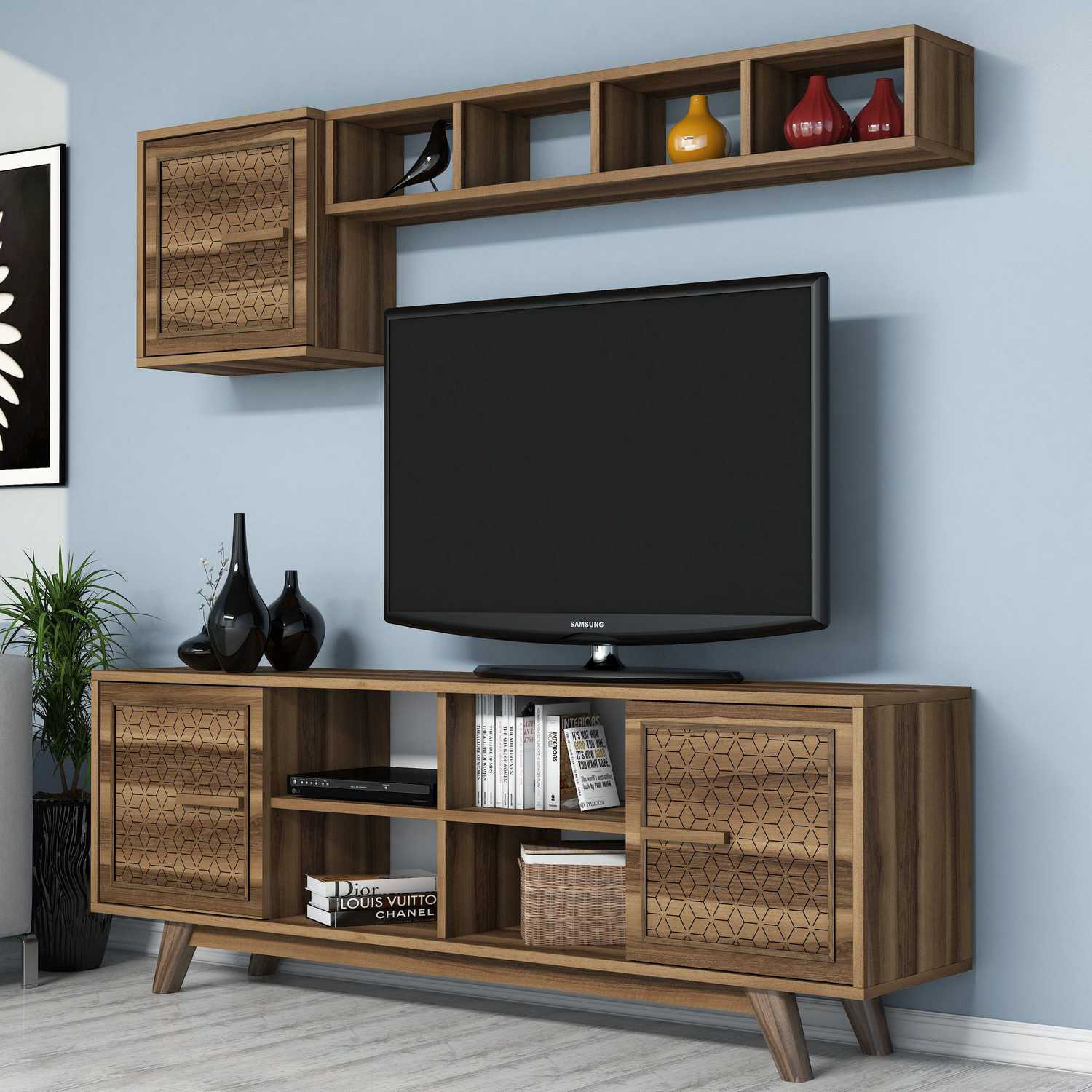 Móvel de TV moderno – 160 cm – nogueira – melamina