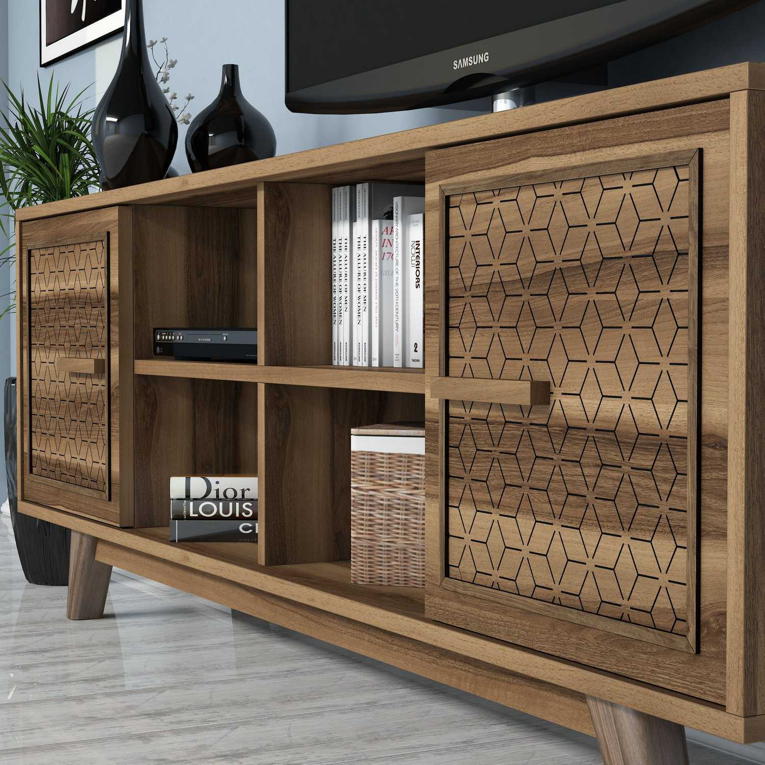 Móvel de TV moderno – 160 cm – nogueira – melamina
