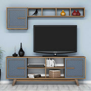 Móvel de TV moderno – 160 cm – Nogueira e Azul – Painéis de partículas revestidos de melamina