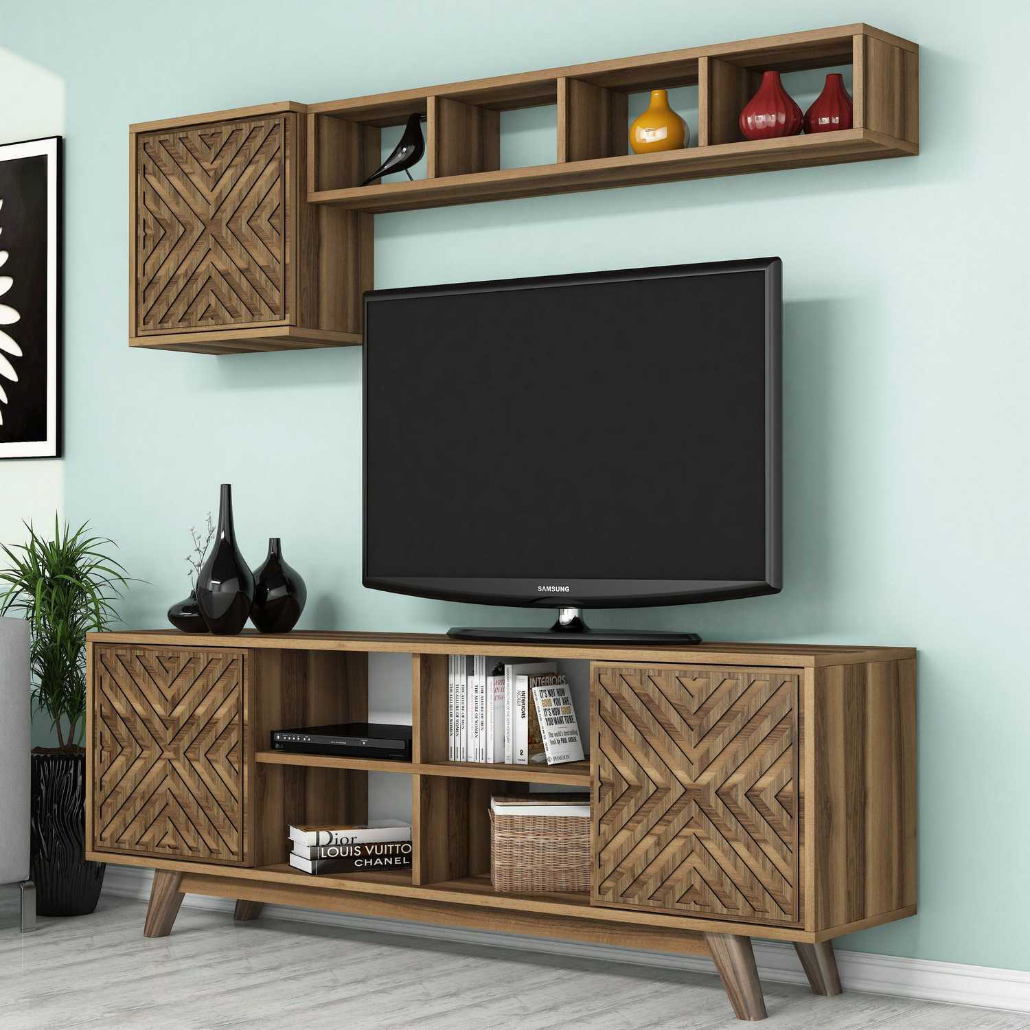Móvel de TV moderno – 160 cm – nogueira – melamina
