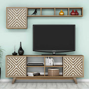 Móvel de TV moderno – 160 cm – Creme e Nogueira – Painéis de partículas revestidos a melamina