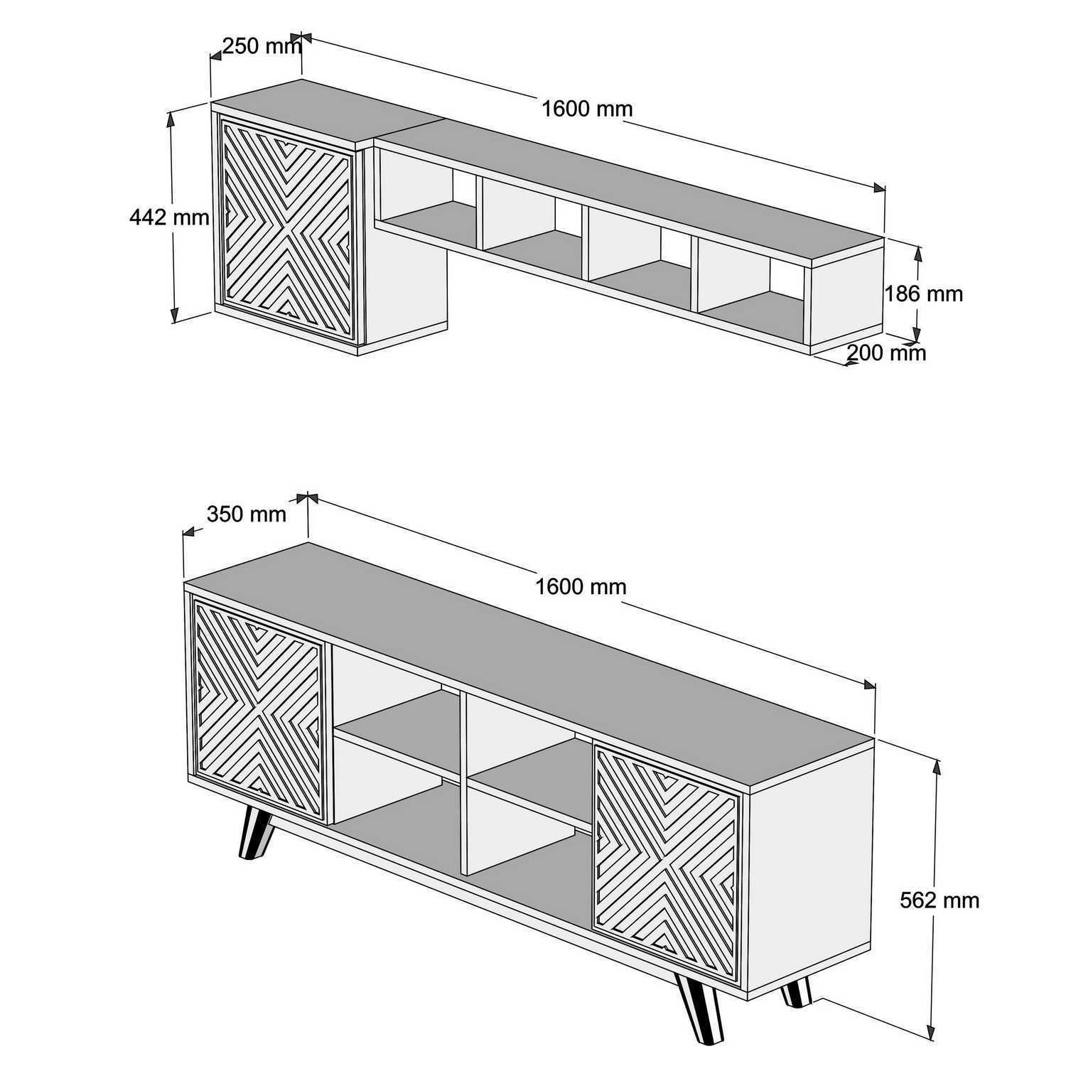 Móvel de TV moderno – 160 cm – Creme e Nogueira – Painéis de partículas revestidos a melamina