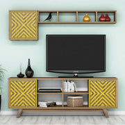 Móvel de TV – 160 cm – Nogueira e Amarelo – Melamina