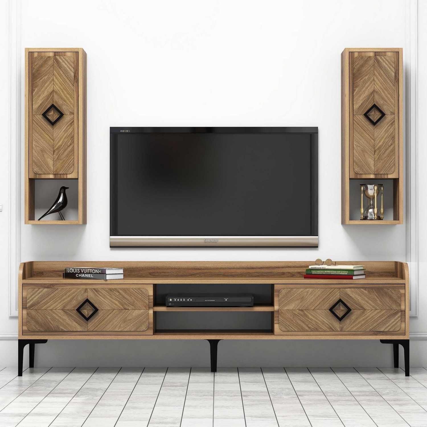 Móvel de TV moderno – 180 cm x 52 cm x 35 cm – nogueira – melamina