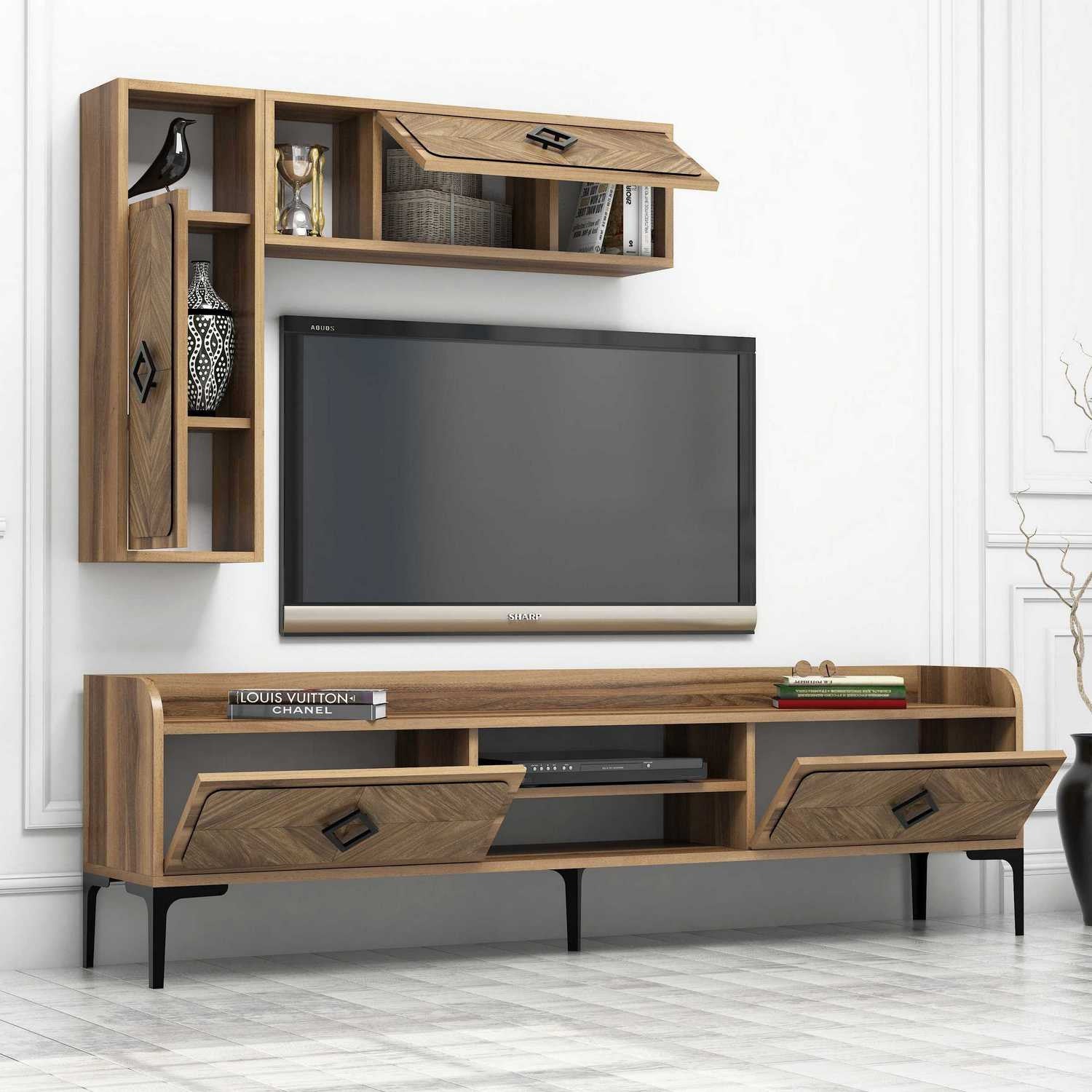 Móvel de TV moderno – 180 cm x 52 cm x 35 cm – nogueira – melamina
