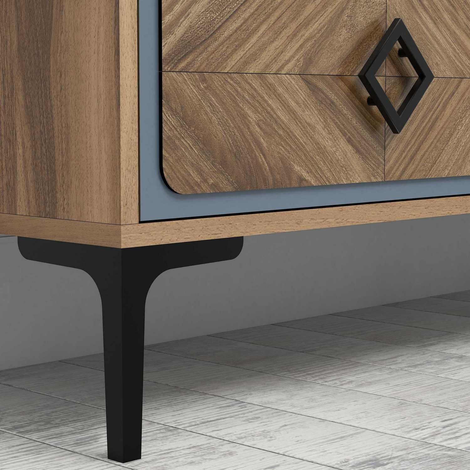 Móvel de TV moderno – 180 x 52 x 35 cm – Nogueira e Azul – Melamina