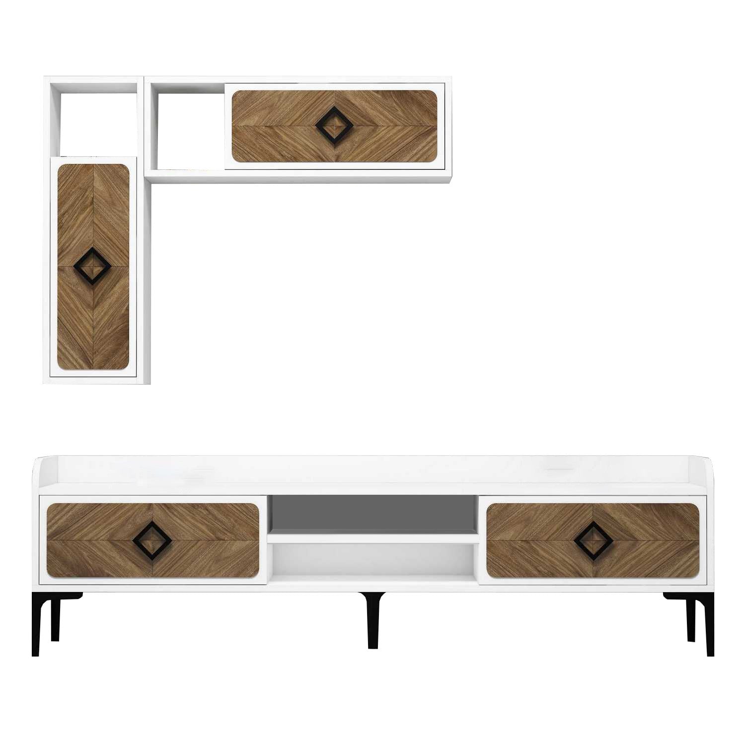 Móvel de TV moderno – 180 x 52 x 35 cm – branco e nogueira – melamina