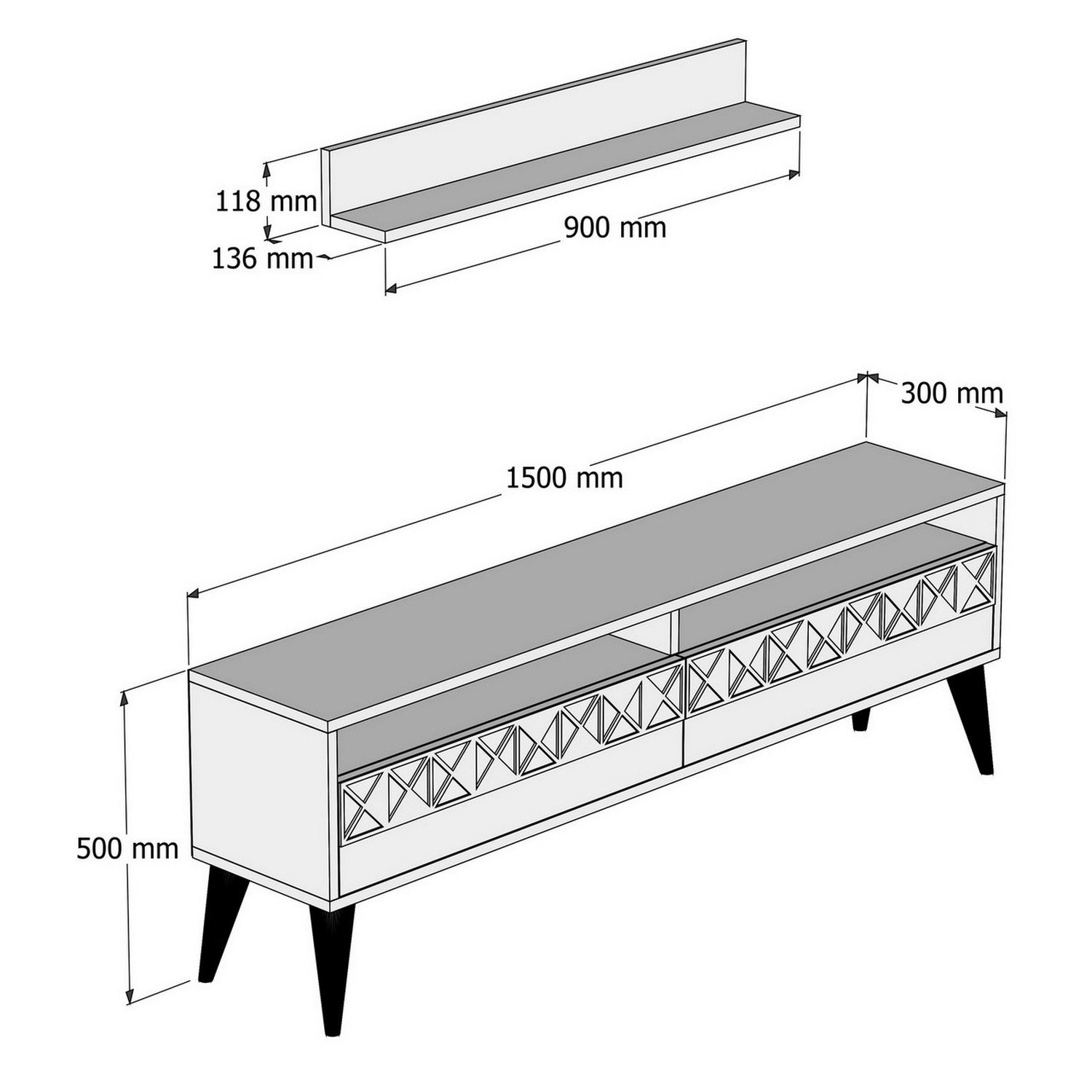 Móvel de TV moderno – 150 cm de largura – Creme – MDF