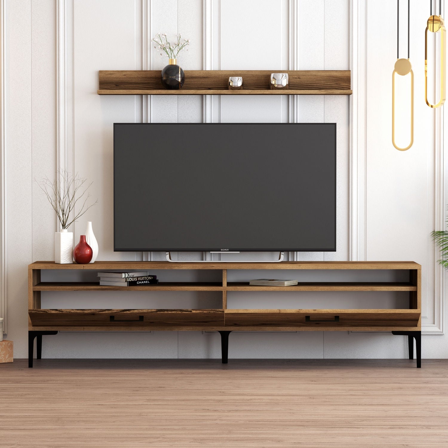 Móvel de TV – 180 cm – Nogueira – Painel de partículas revestido em melamina