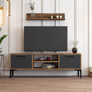 Móvel de TV elegante com prateleira de parede – 140 cm de largura – nogueira e antracite – melamina