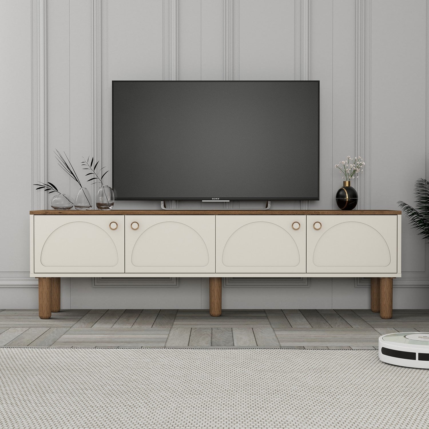 Móvel de TV – 180 cm x 53 cm x 35 cm – Creme – Painéis de partículas revestidos a melamina