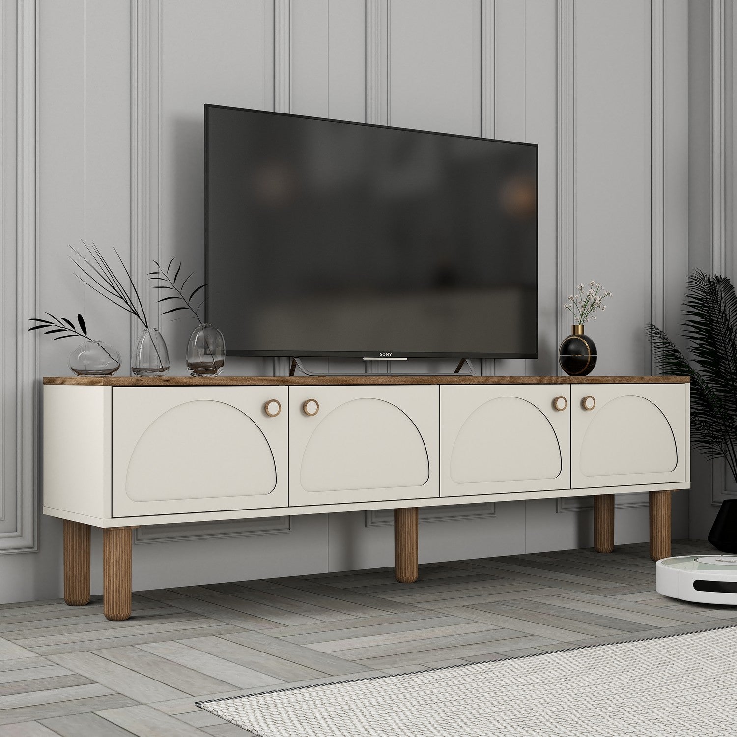 Móvel de TV – 180 cm x 53 cm x 35 cm – Creme – Painéis de partículas revestidos a melamina