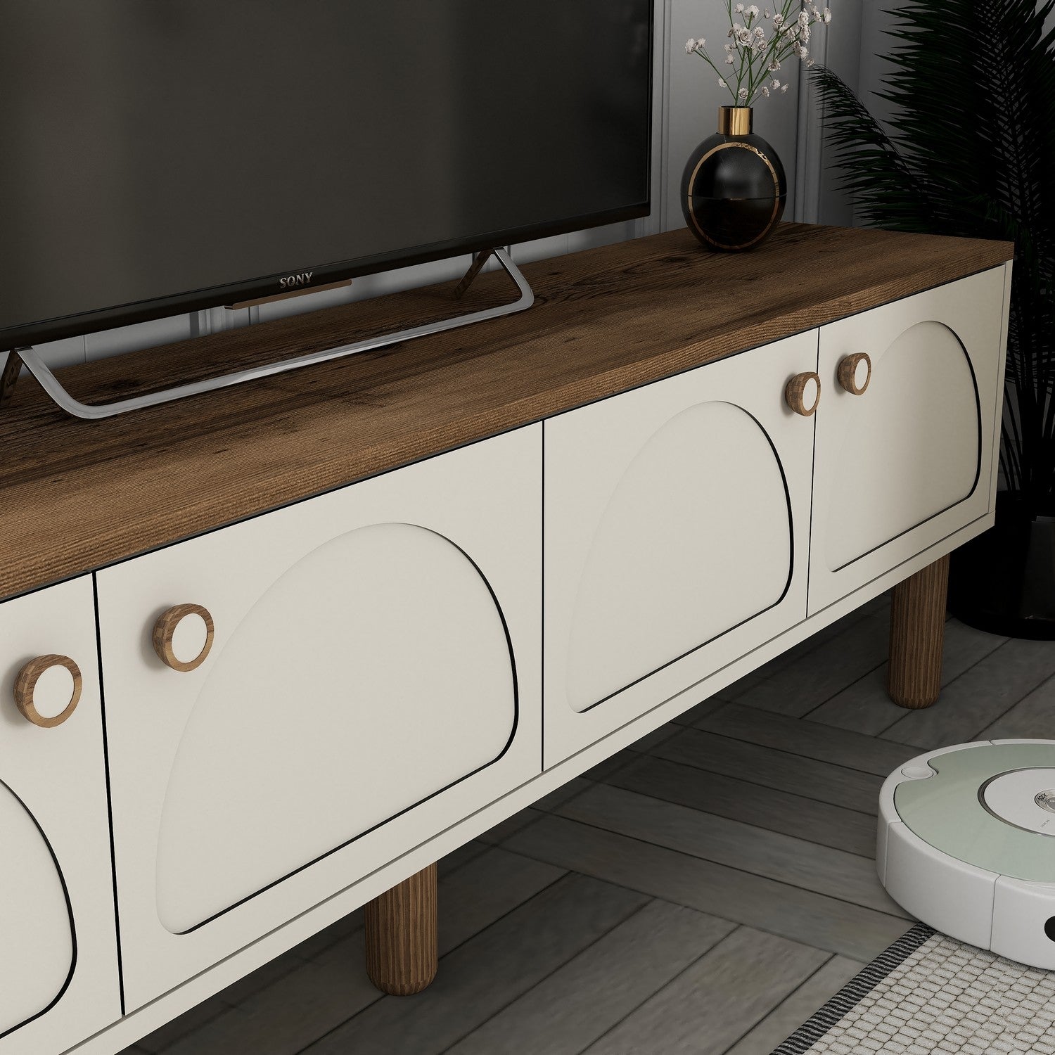 Móvel de TV – 180 cm x 53 cm x 35 cm – Creme – Painéis de partículas revestidos a melamina