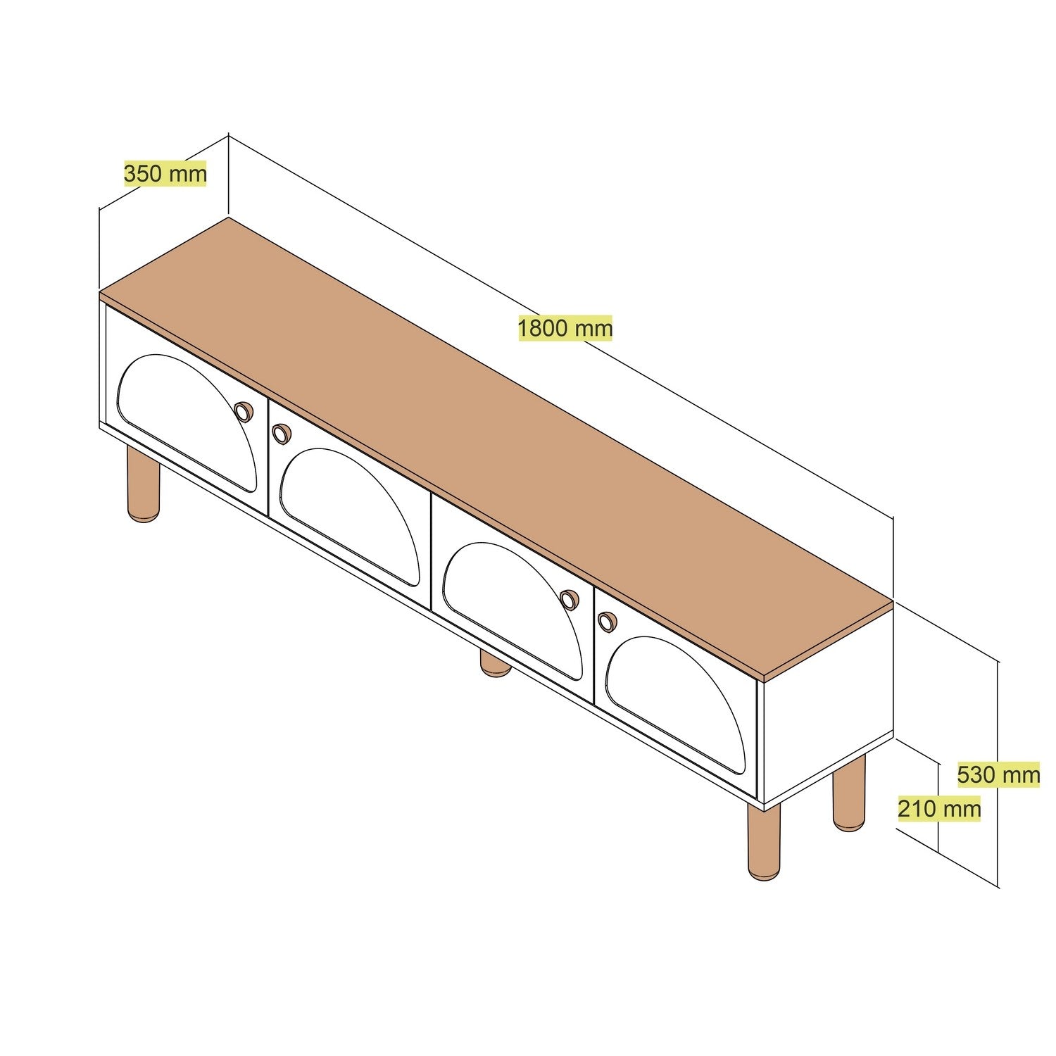 Móvel de TV – 180 cm x 53 cm x 35 cm – Creme – Painéis de partículas revestidos a melamina