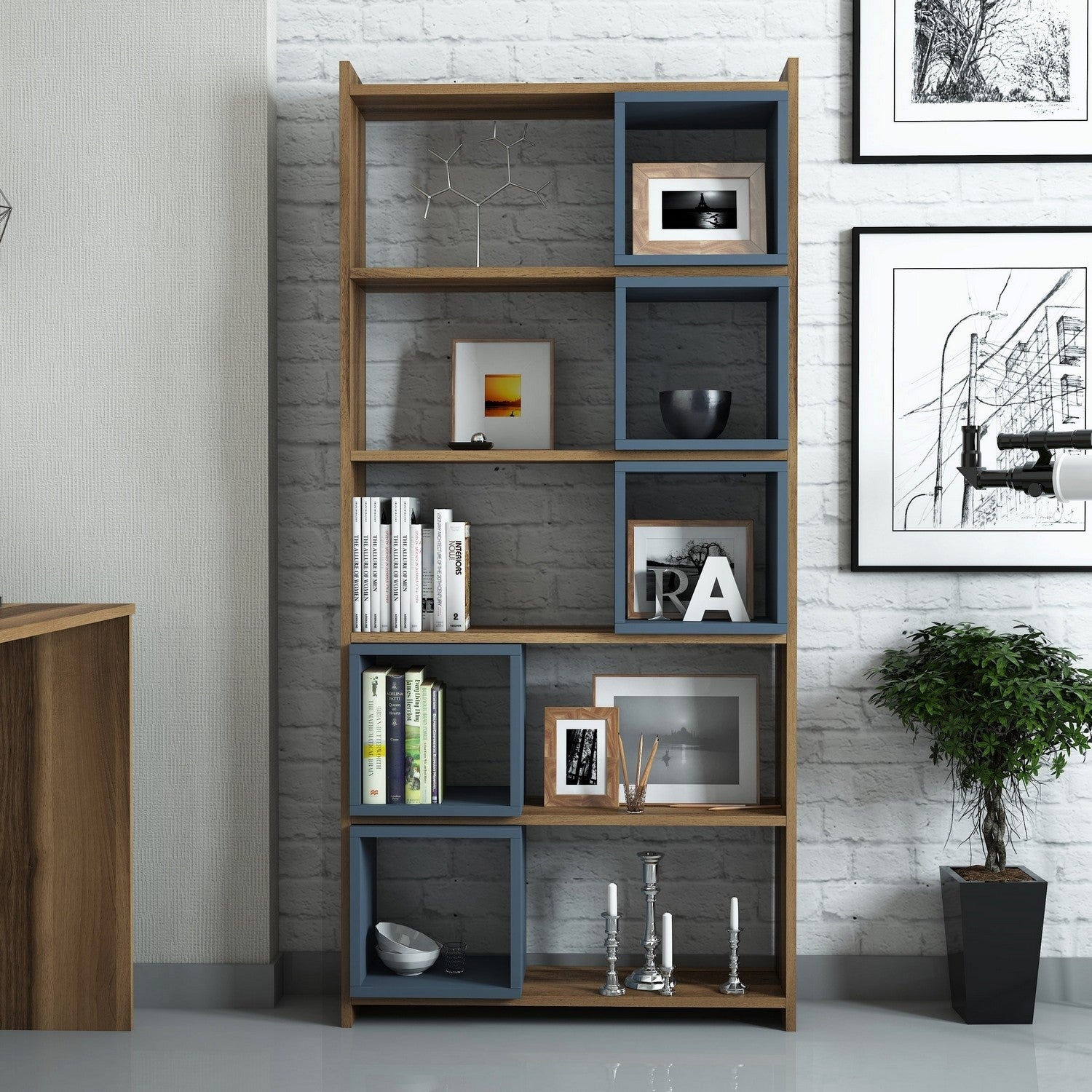 Estante de livros – 80 x 170 x 22 cm – Nogueira e Calcedônia – Melamina