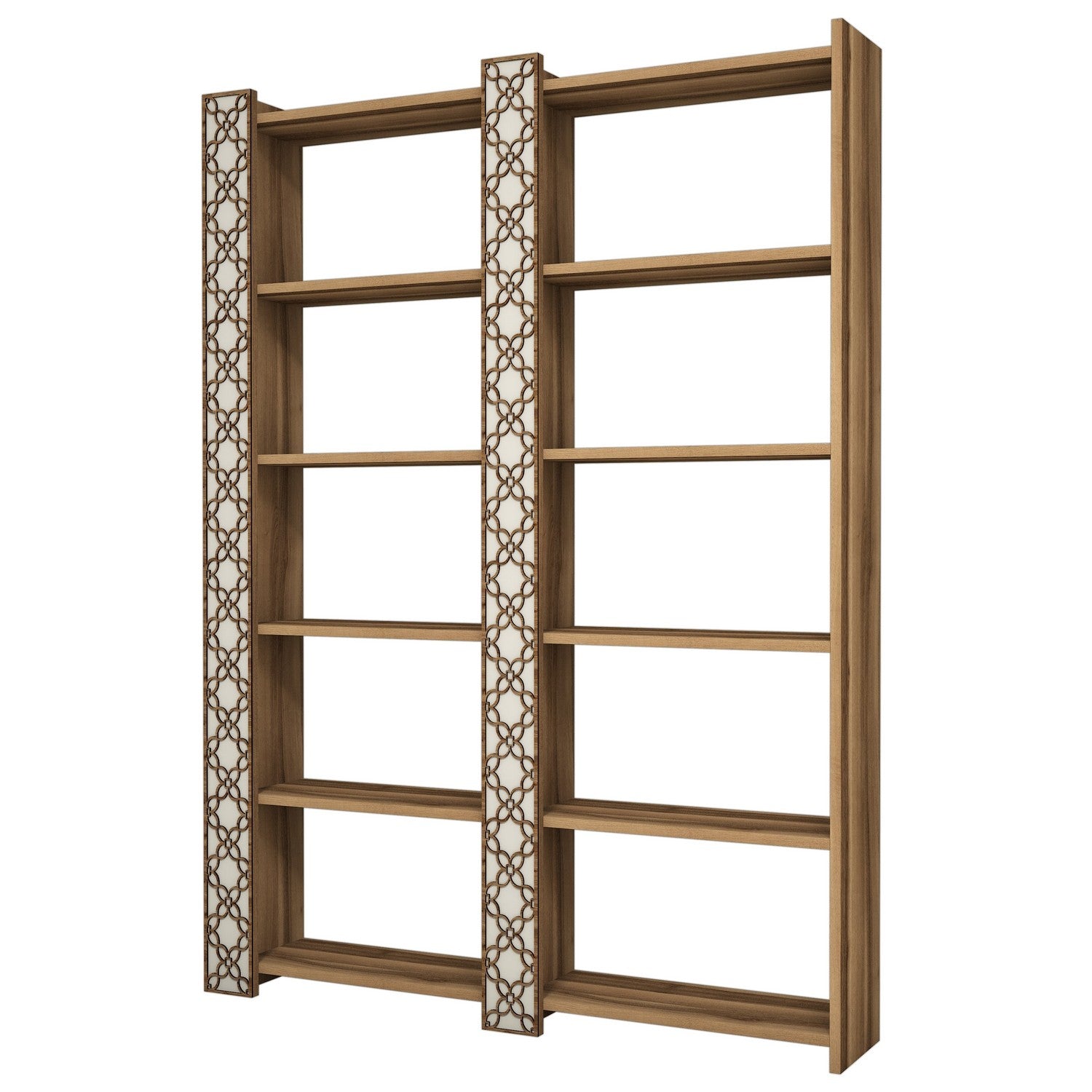 Estante moderna – 124,6 x 170 x 24,2 cm – nogueira e creme – melamina