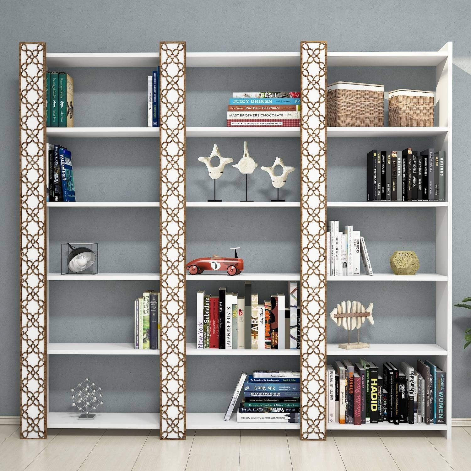 Estante moderna – 184,6 cm x 170 cm x 24,2 cm – Branco – Painel de partículas revestido a melamina