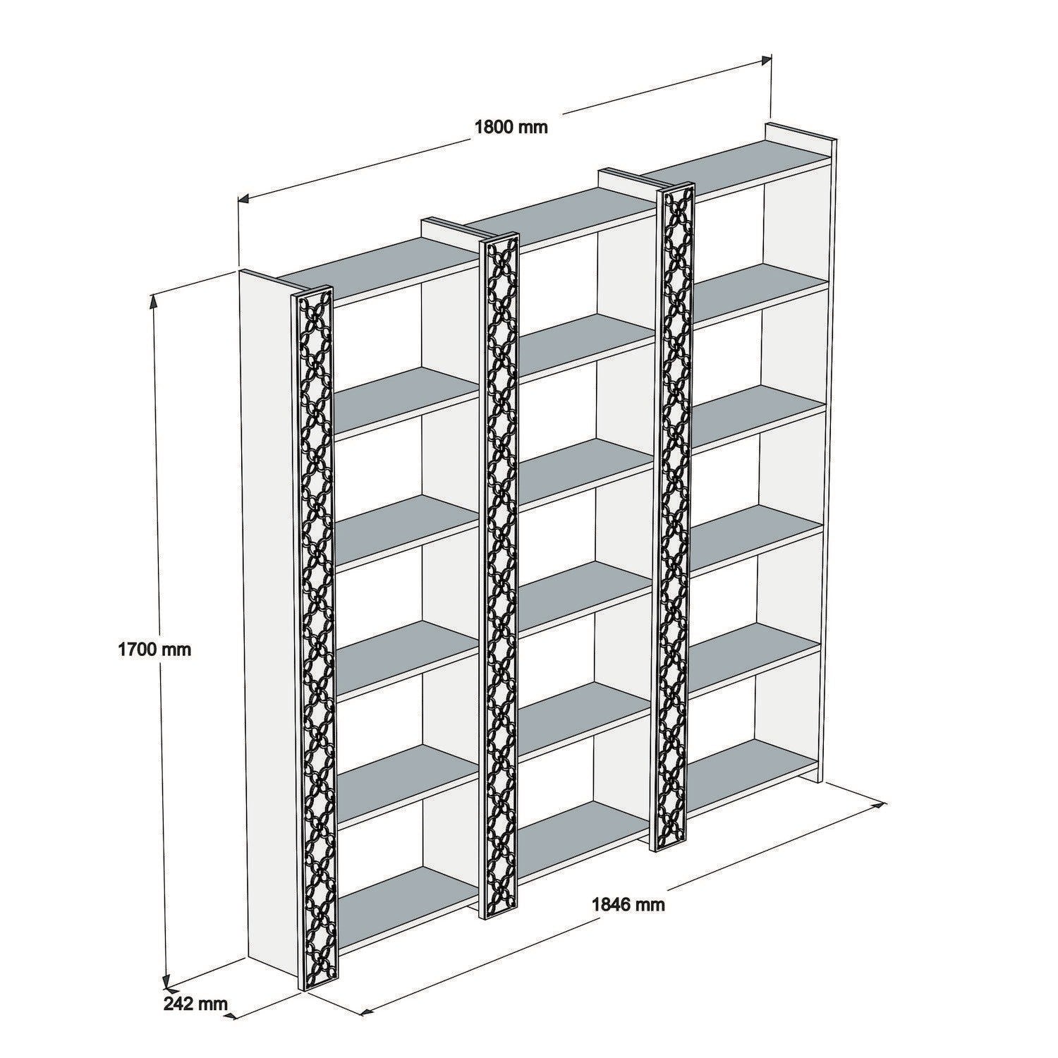 Estante moderna em melamina – 184,6 cm x 170 cm x 24,2 cm – cor nogueira