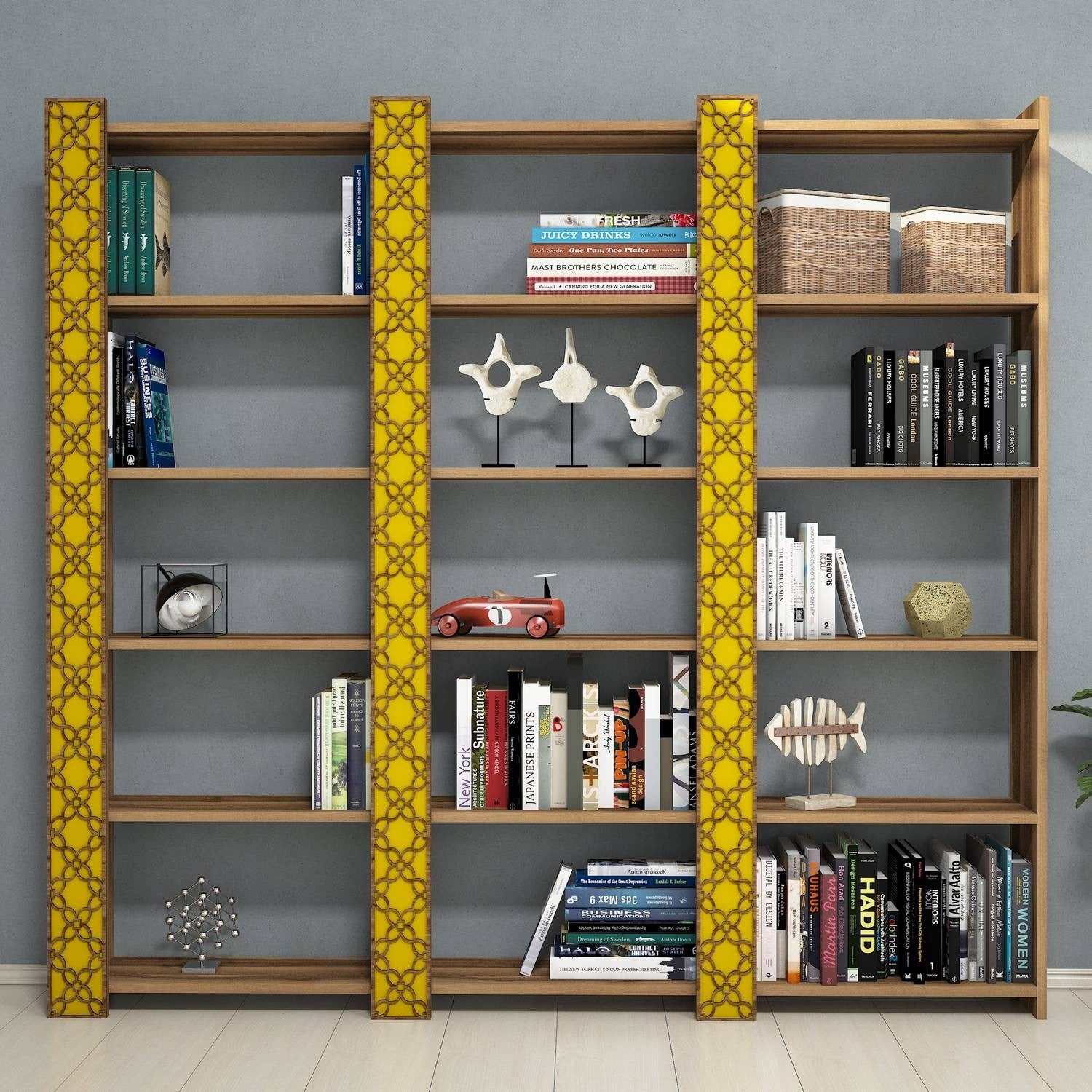 Estante – 184,6 x 170 x 24,2 cm – Nogueira e Amarela – Melamina