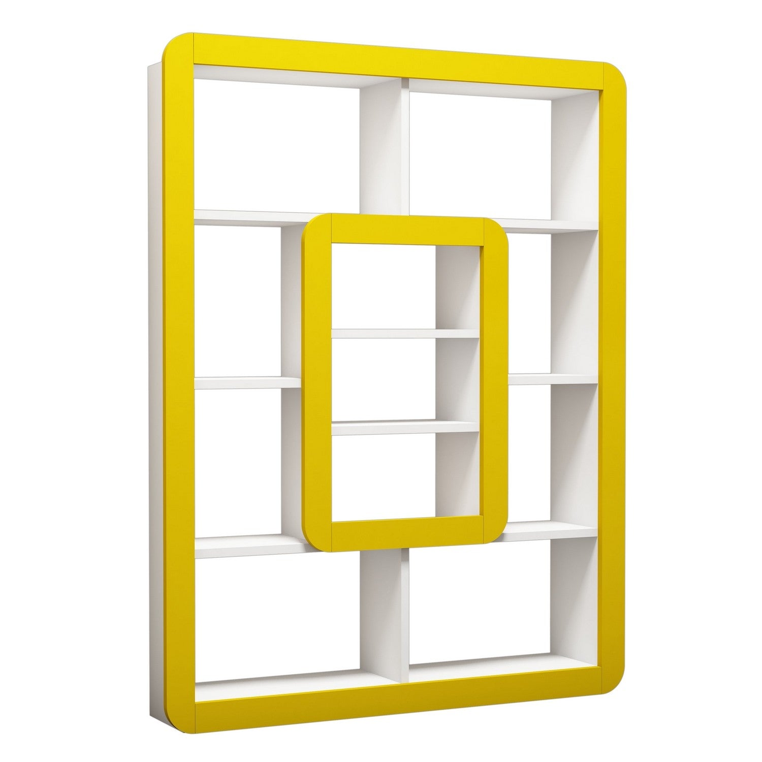 Estante Boémia – 108,4 x 140 x 21,8 cm – Branca e Amarela – Painel de partículas revestido em melamina