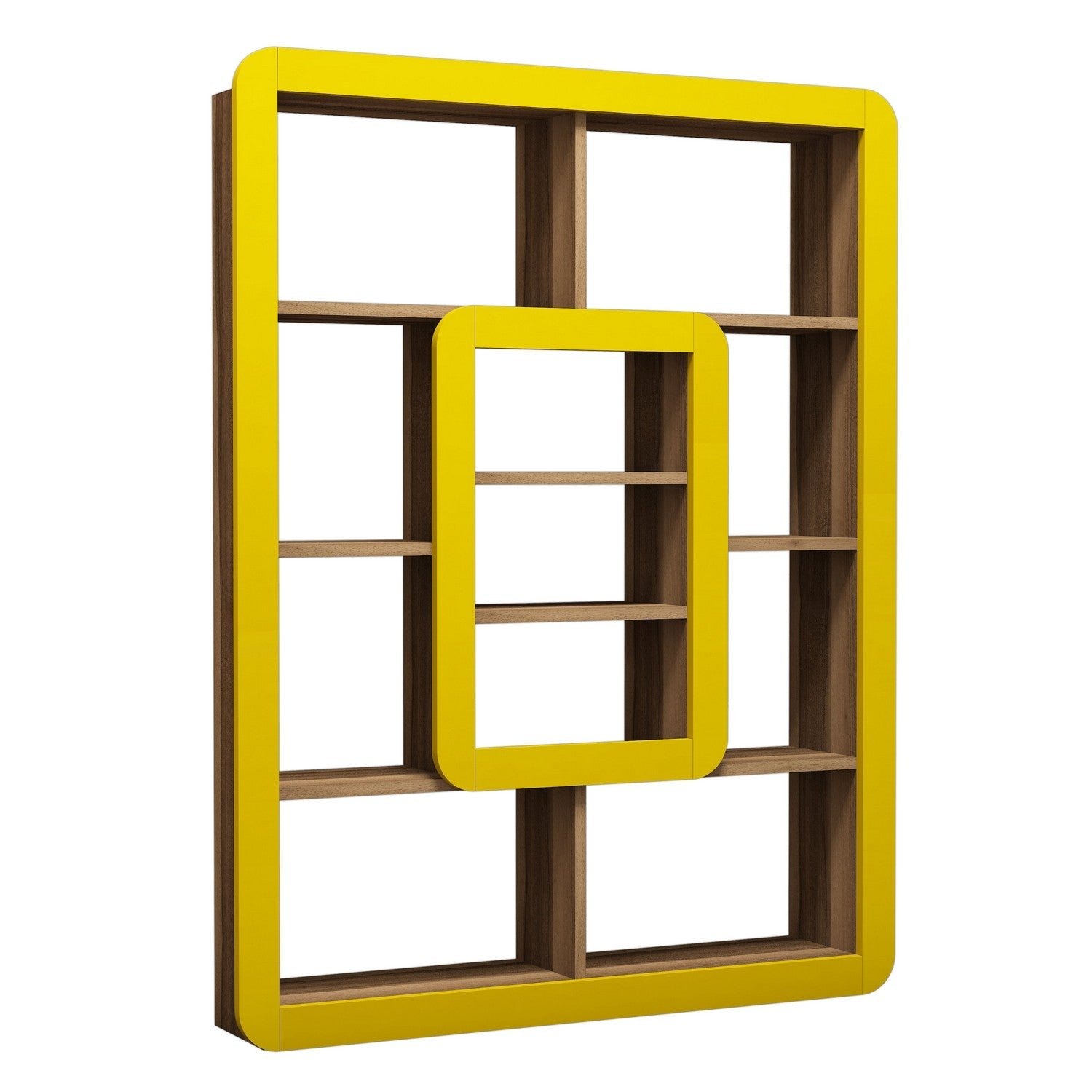 Estante de Livros – 108,4 x 140 x 21,8 cm – Nogueira e Amarelo – Painel de partículas revestido de melamina