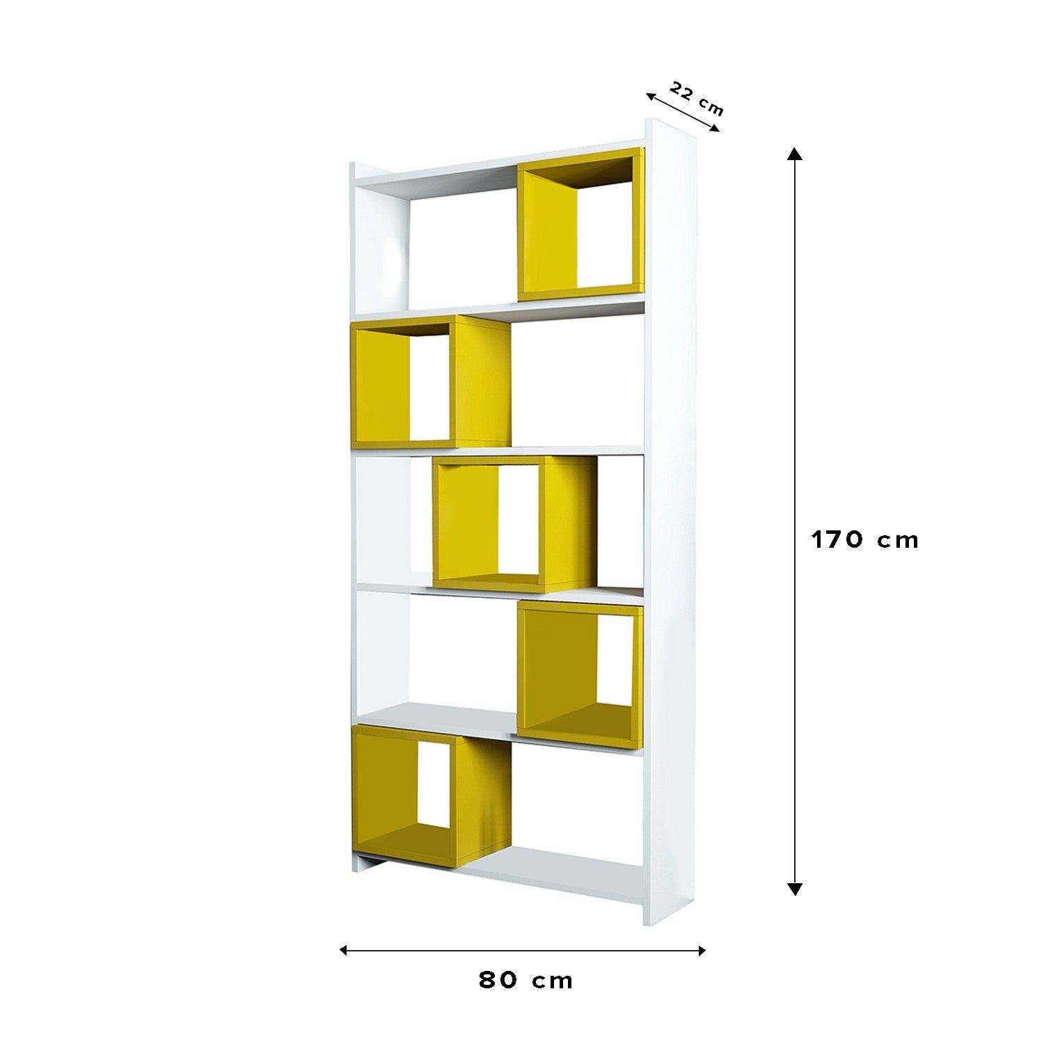 Estante de parede – 80 x 170 x 22 cm – Branco e amarelo – Painéis de partículas revestido em melamina