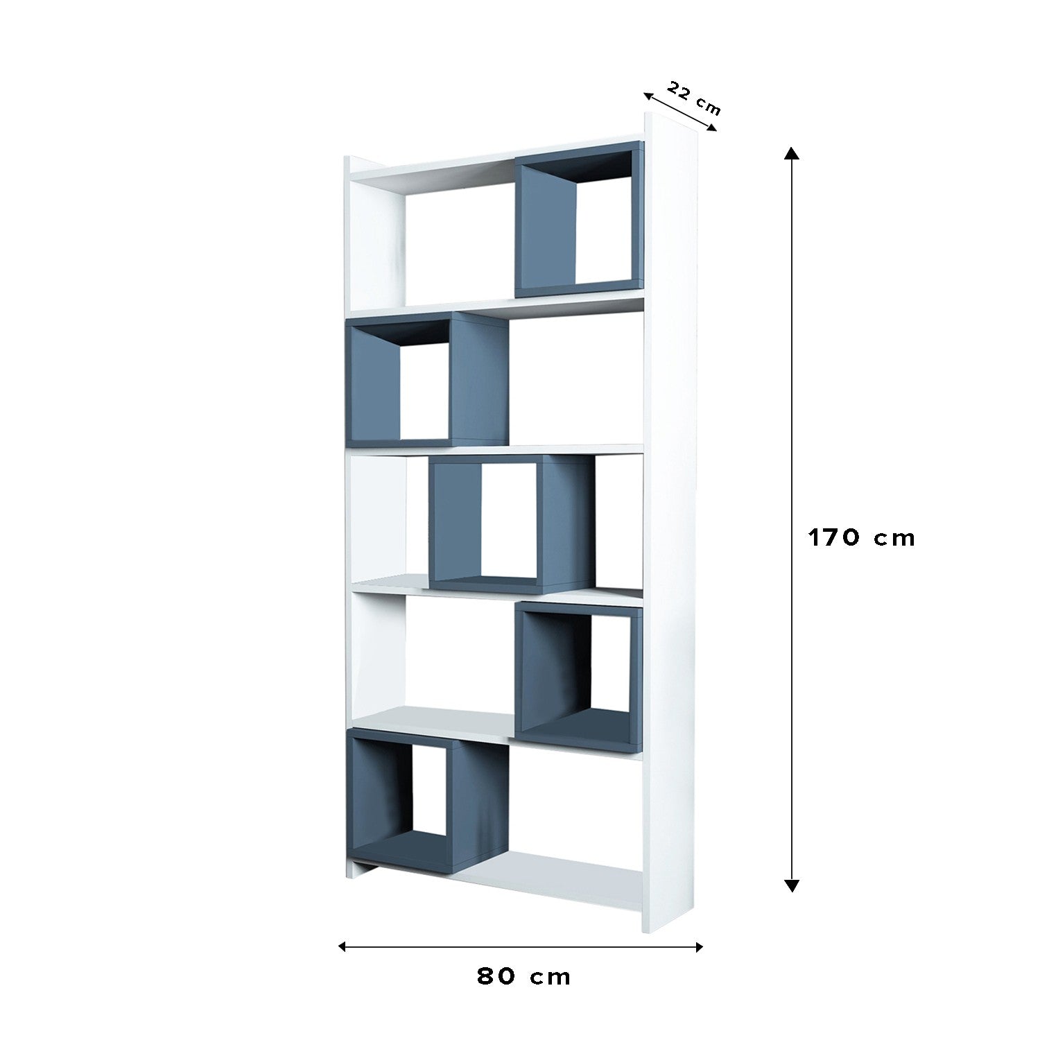 Estante moderna – 80 x 170 x 22 cm – Branco e Azul – Melamina