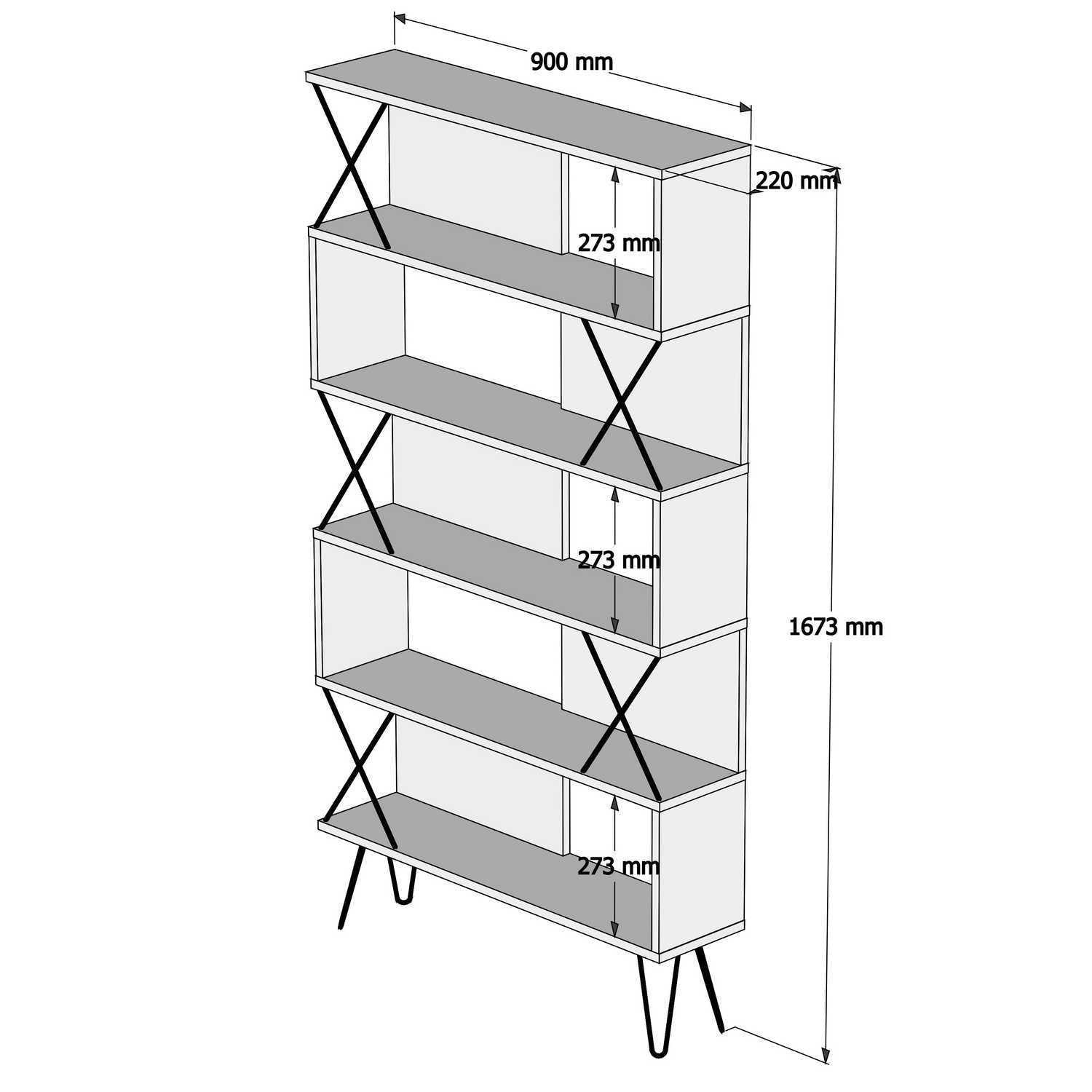 Estante moderna – 90 x 167,3 x 22 cm – Branco – Painel de partículas revestido a melamina