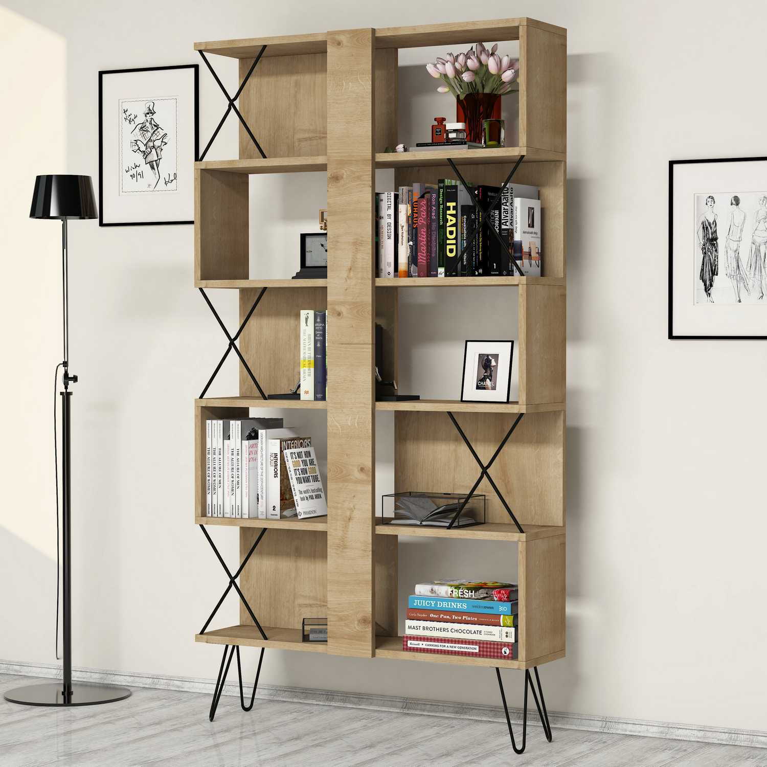 Estante moderna – 90 x 167,3 x 22 cm – Carvalho – Painéis de partículas revestidos de melamina
