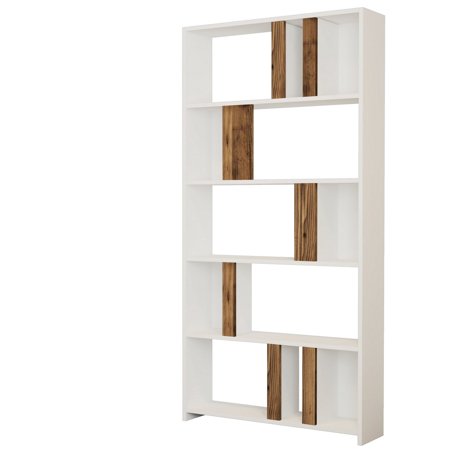 Estante moderna – 90 x 180 x 20 cm – Branco e nogueira – Painel de partículas