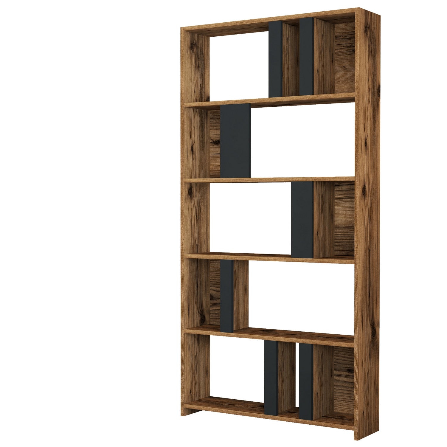 Estante moderna – 90 x 180 x 20 cm – Nogueira e Antracite – MDF revestido de melamina