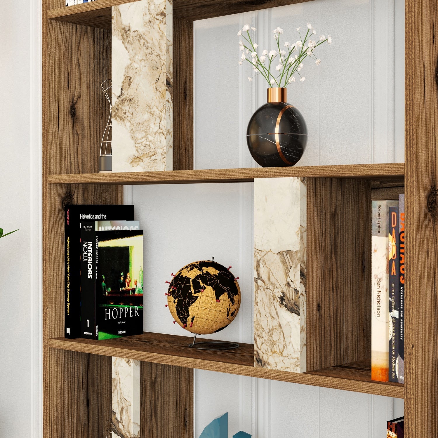 Estante moderna – 90 x 180 x 20 cm – Nogueira e Branca – MDF revestido de melamina
