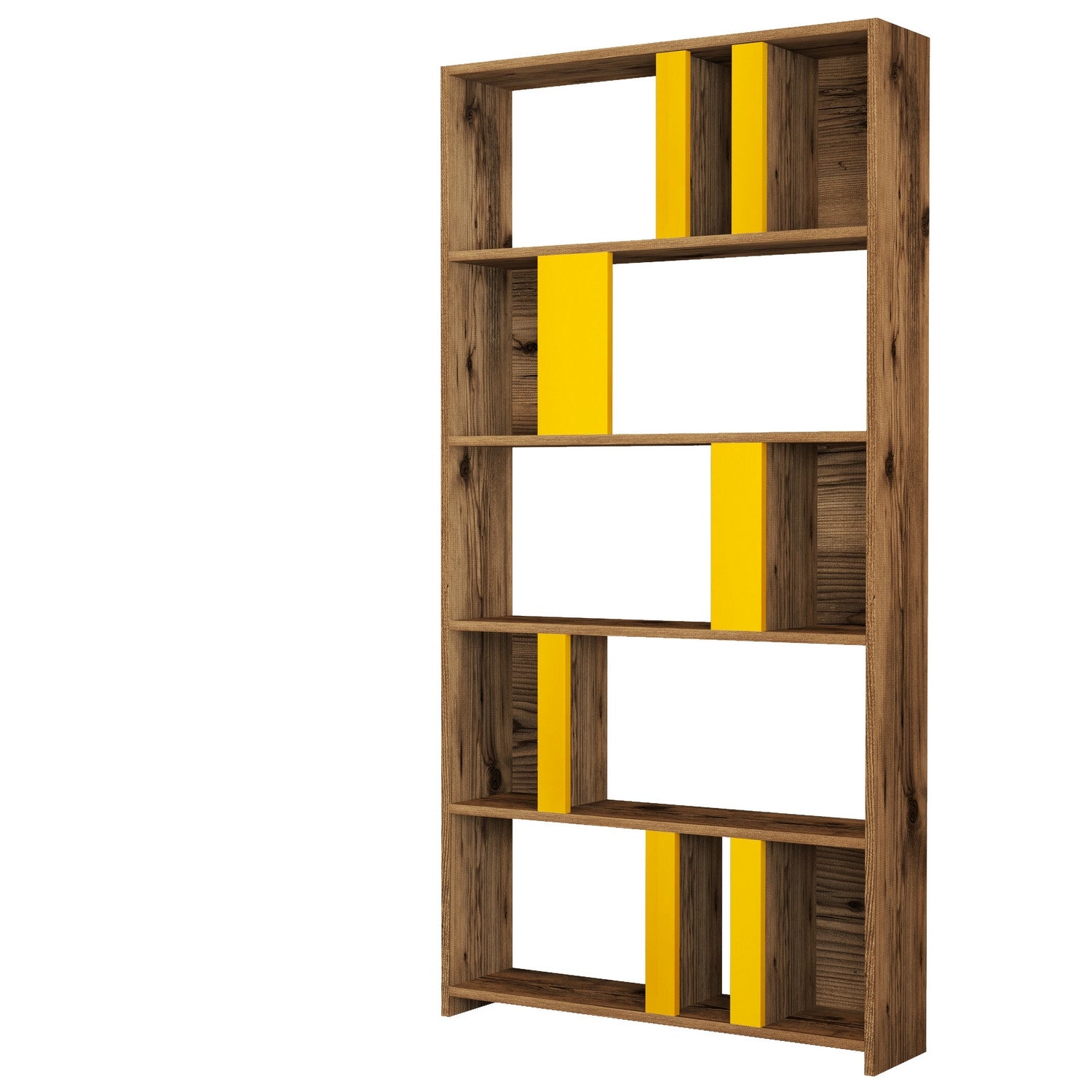 Estante Boémia – 90 x 180 x 20 cm – Nogueira e Amarelo – Painel de partículas revestido a melamina