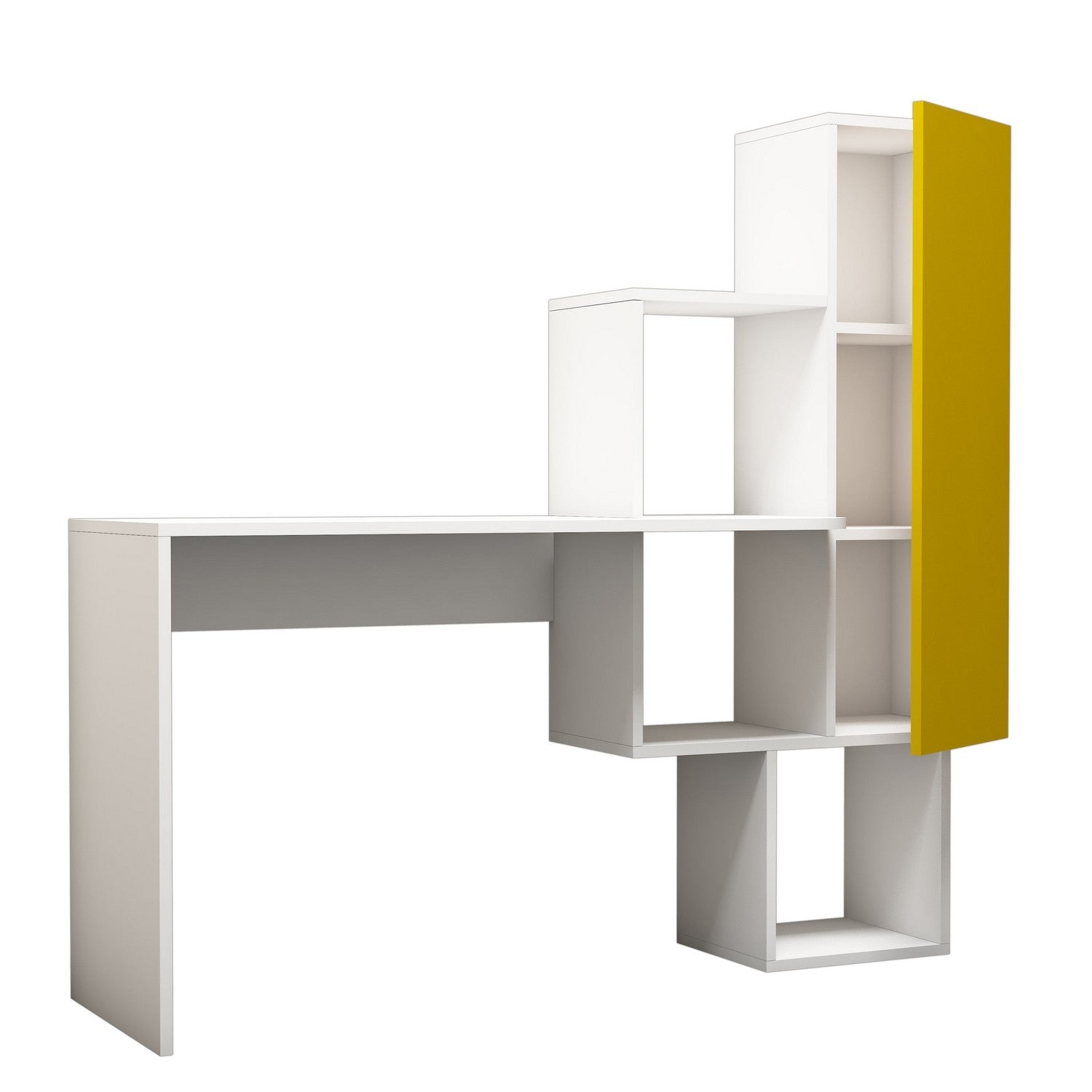 Secretária de Estudo com Estante – 145 x 74,8 x 45 cm – Branco e Amarelo – 100% Melamina