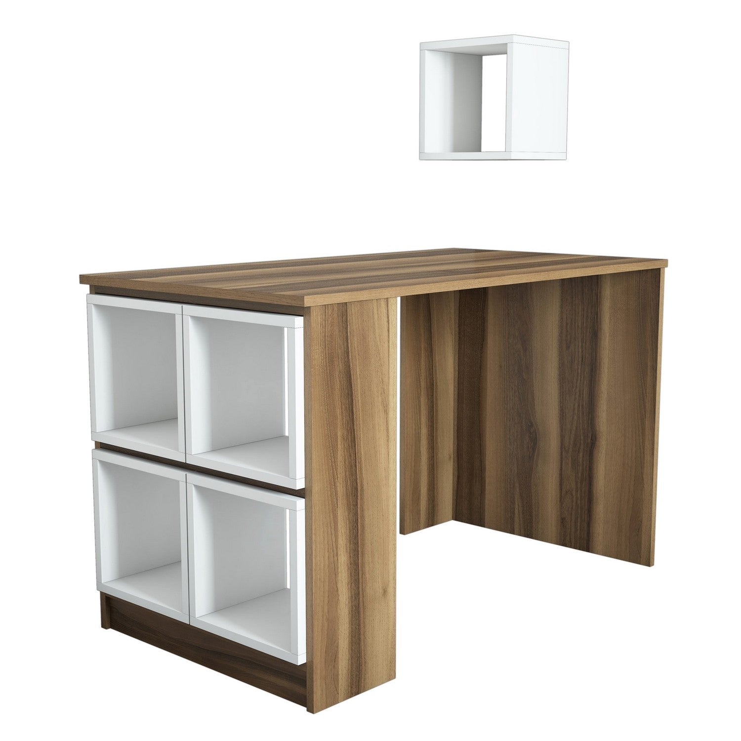 Secretária de Estudo moderna – 120 x 75 x 65 cm – Nogueira e Branco – Painel de partículas revestido de melamina