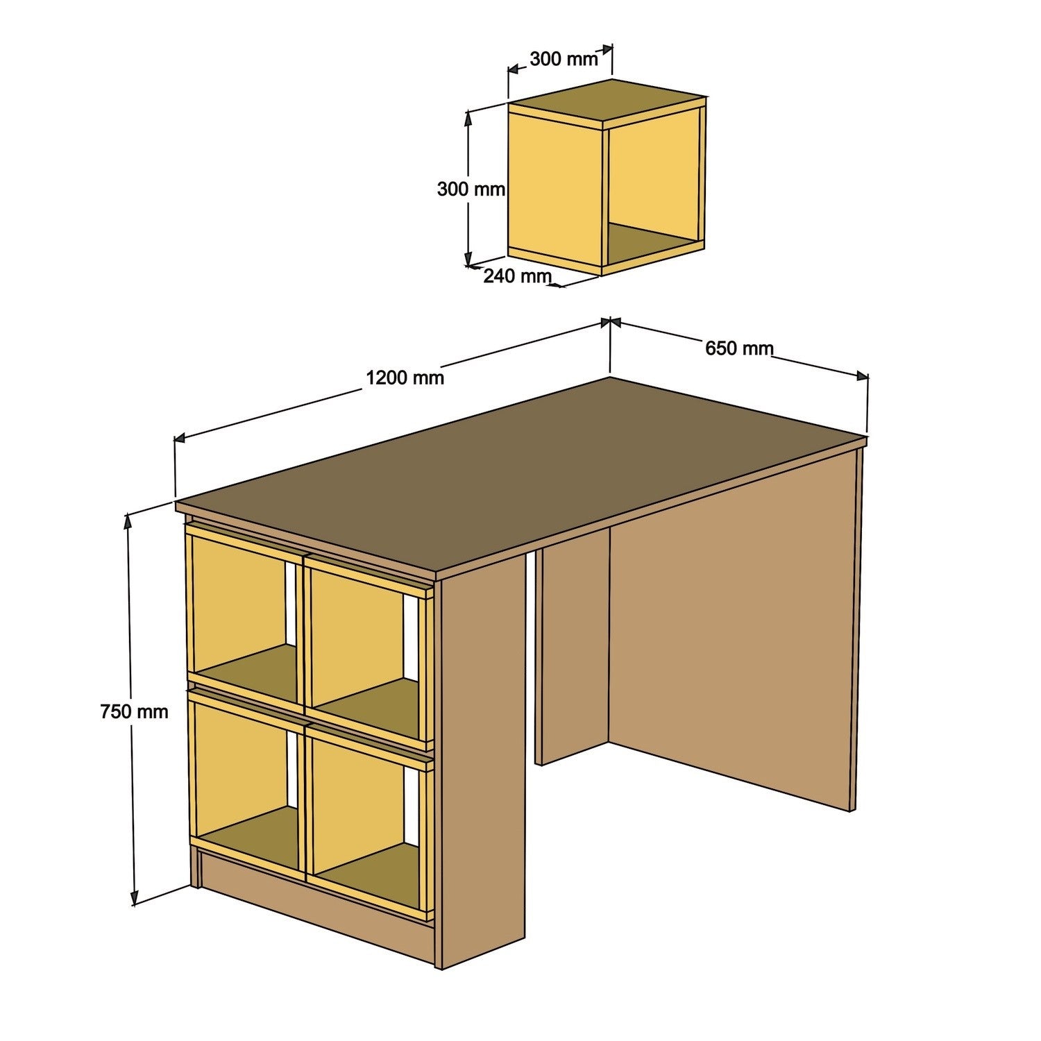 Secretária de Estudo – 120 x 75 x 65 cm – Nogueira e Amarelo – Painel de Partículas Revestido a Melamina