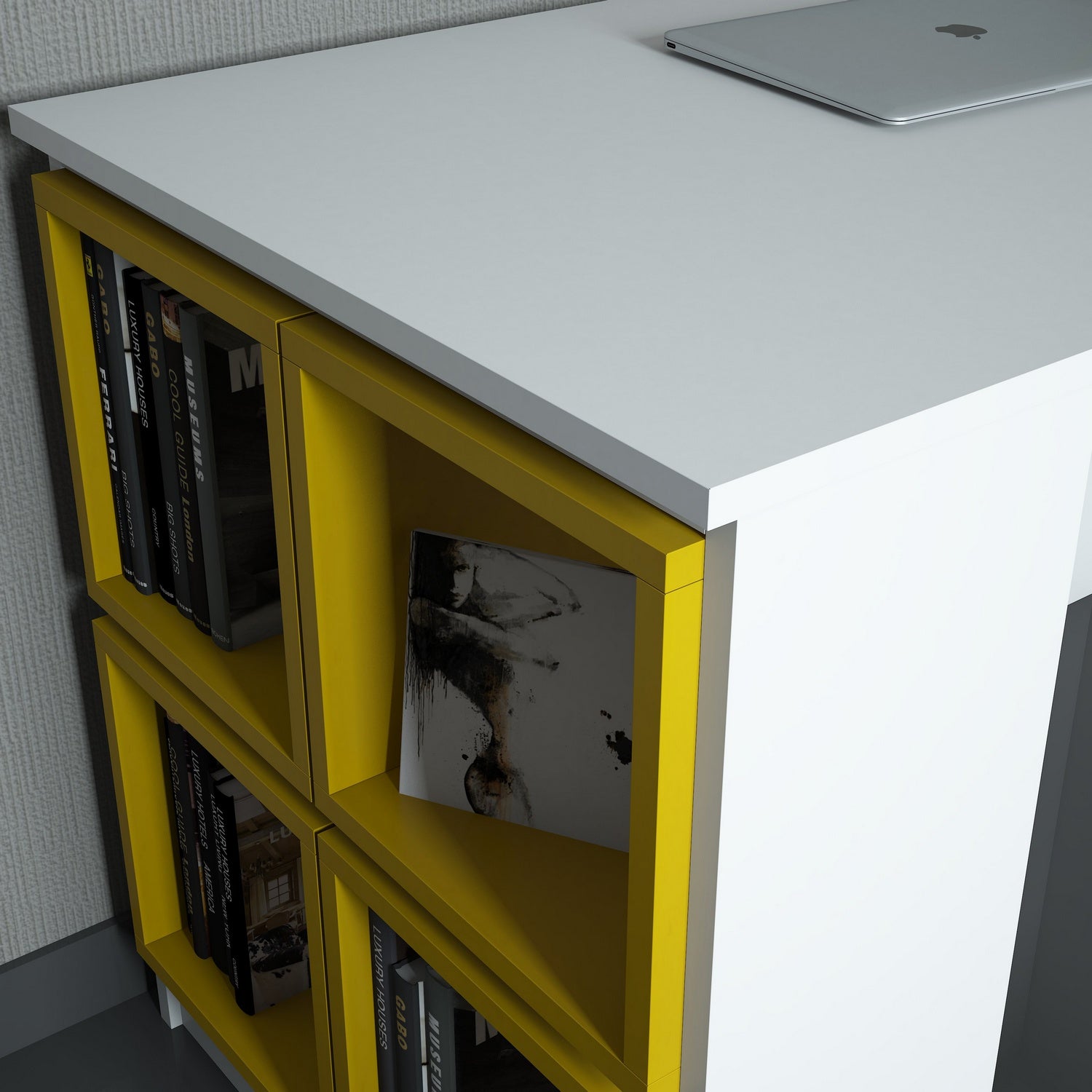 Secretária de Estudo – 120 x 75 x 65 cm – Branca e Amarela – 100% Revestimento em Melamina