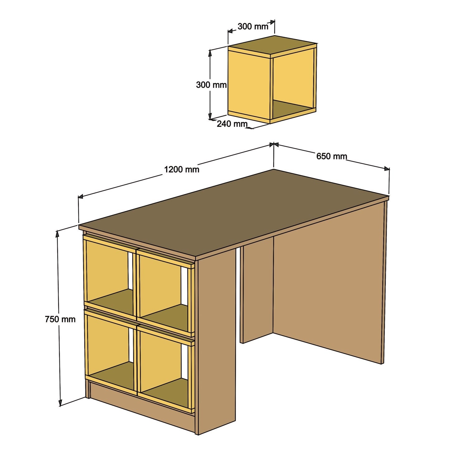 Secretária de Estudo – 120 x 75 x 65 cm – Branca e Amarela – 100% Revestimento em Melamina