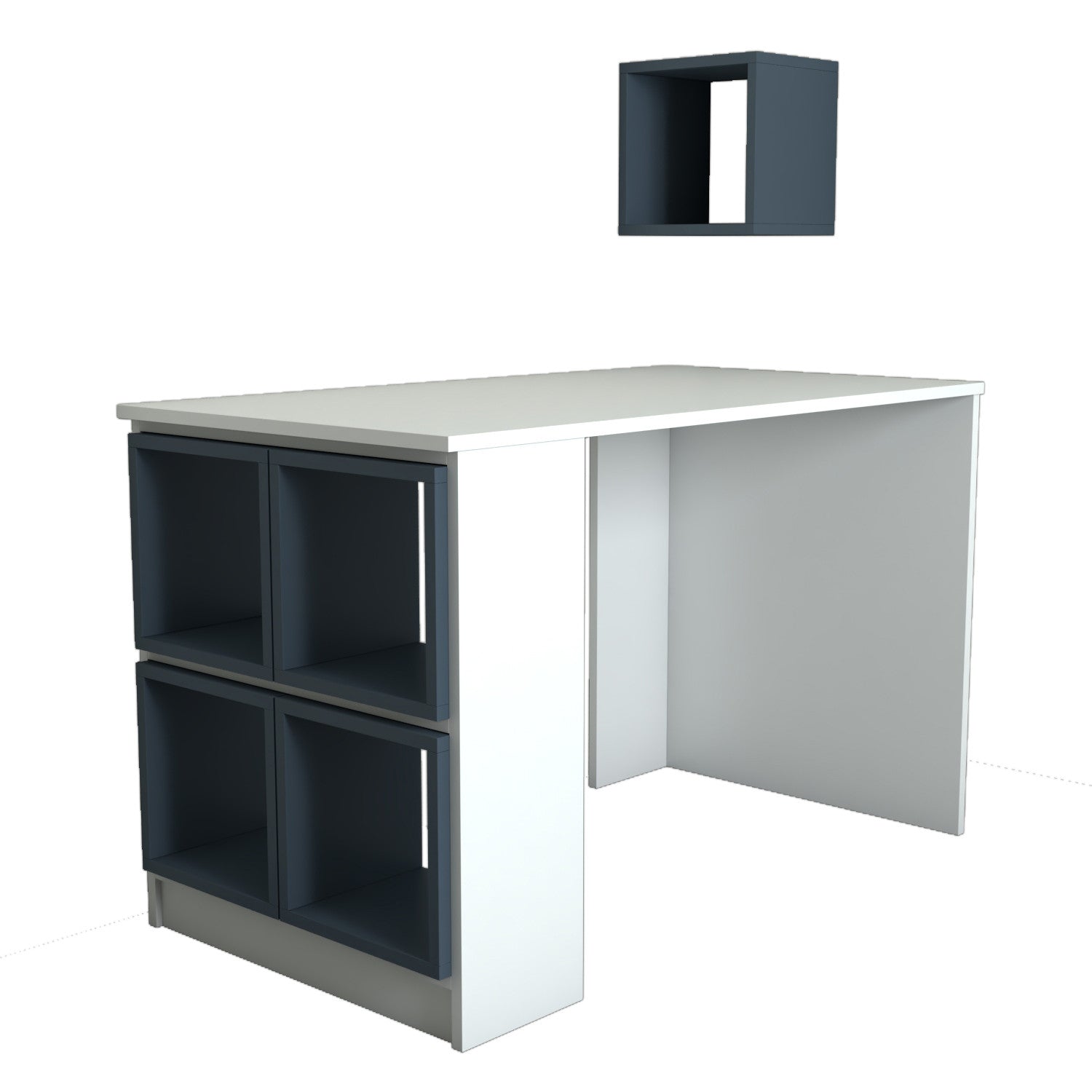 Secretária de Estudo Moderna – 120 x 75 x 65 cm – Branca e Azul – Painel de partículas de melamina