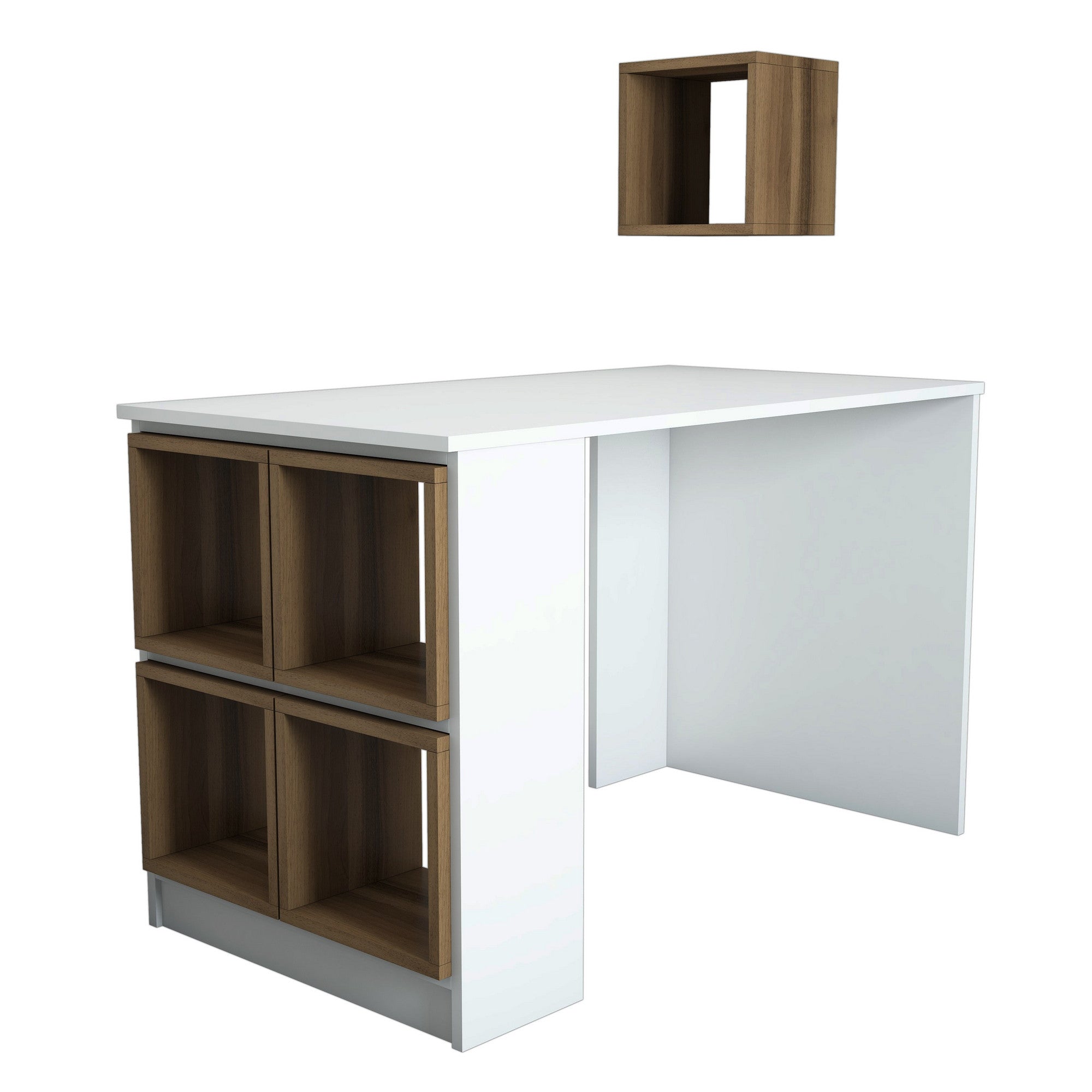 Secretária de Estudo – 120 x 75 x 65 cm – Branco e nogueira – Painel de partículas