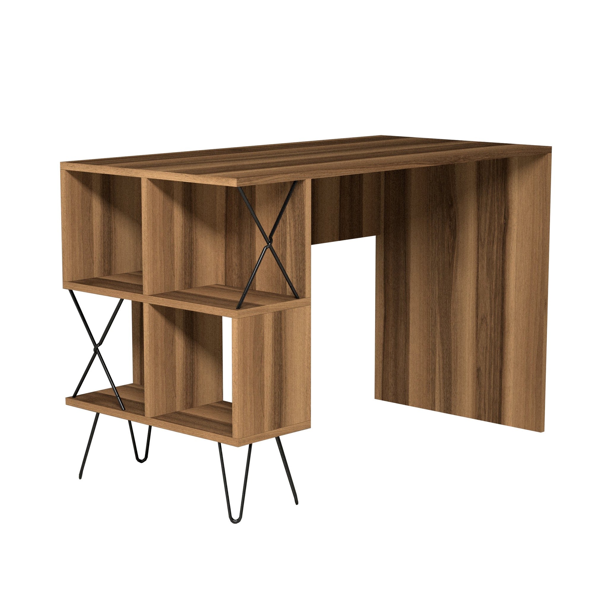 Secretária de Estudo Moderna – 120 x 60 x 78,8 cm – Nogueira e Preto – Painel de Partículas revestido a Melamina