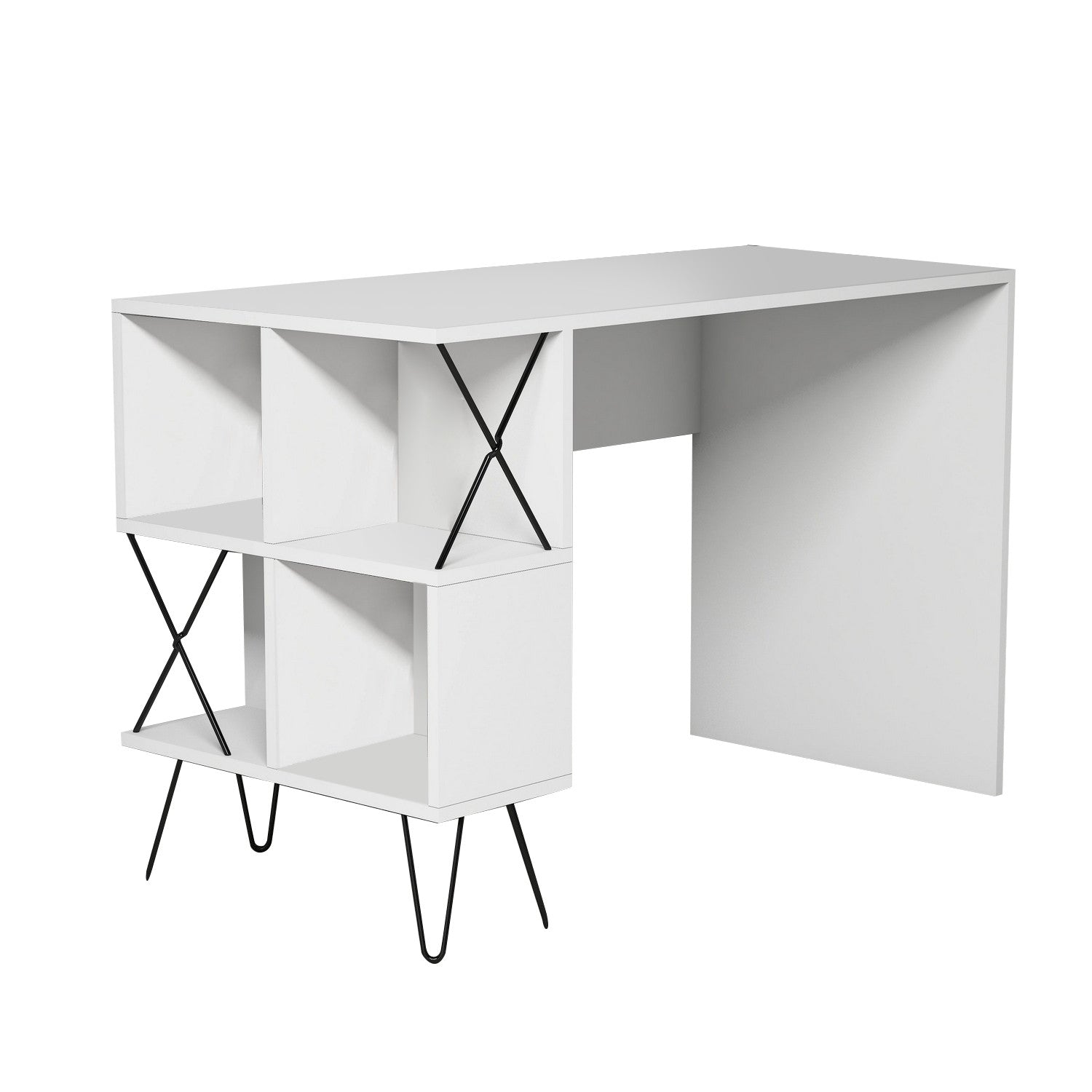Secretária de Estudo Moderna – 120 x 78,8 x 60 cm – Branco e Preto – Painel de Partículas Revestido em Melamina