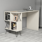 Secretária de Estudo Moderna – 120 x 78,8 x 60 cm – Creme e Preto – Painéis de partículas revestidos a melamina
